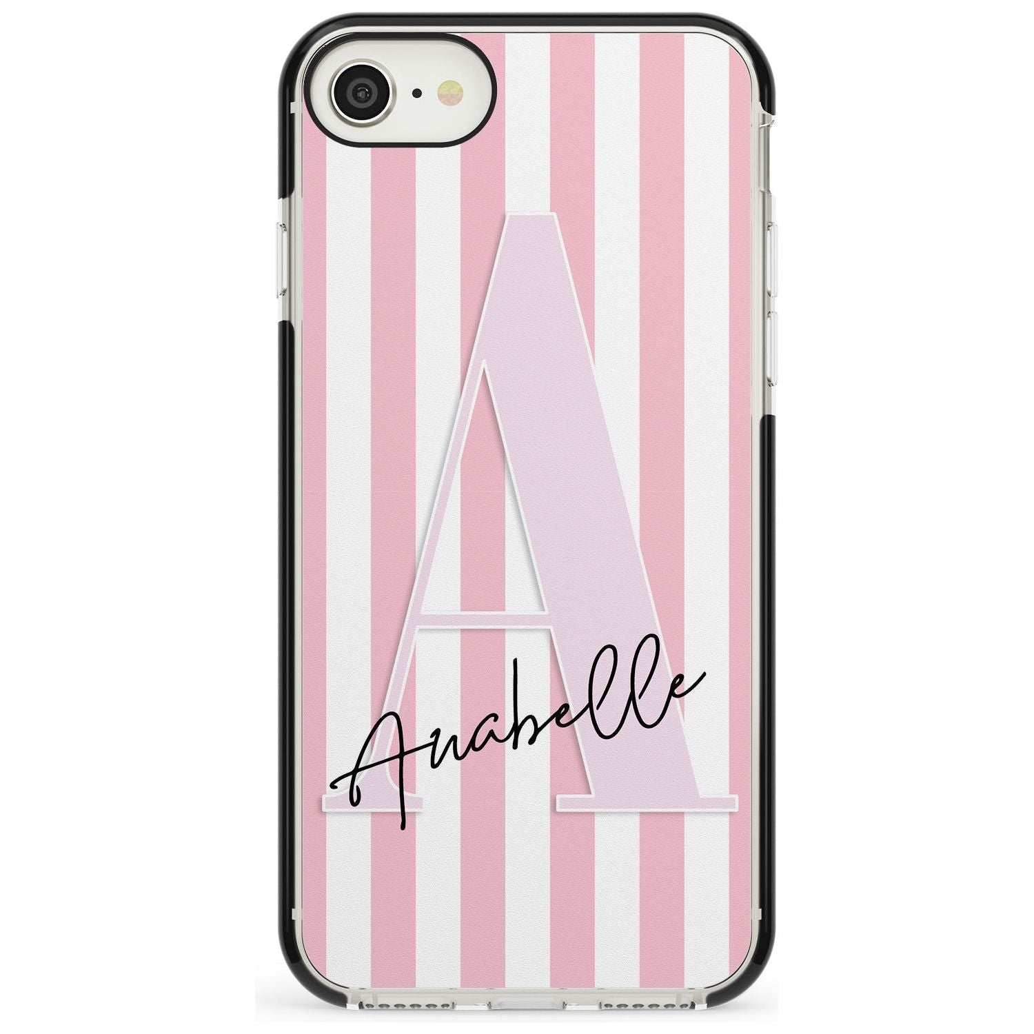 Pink Stripes & Large Monogram iPhone Case Black Impact Custom Phone Case - Case Warehouse