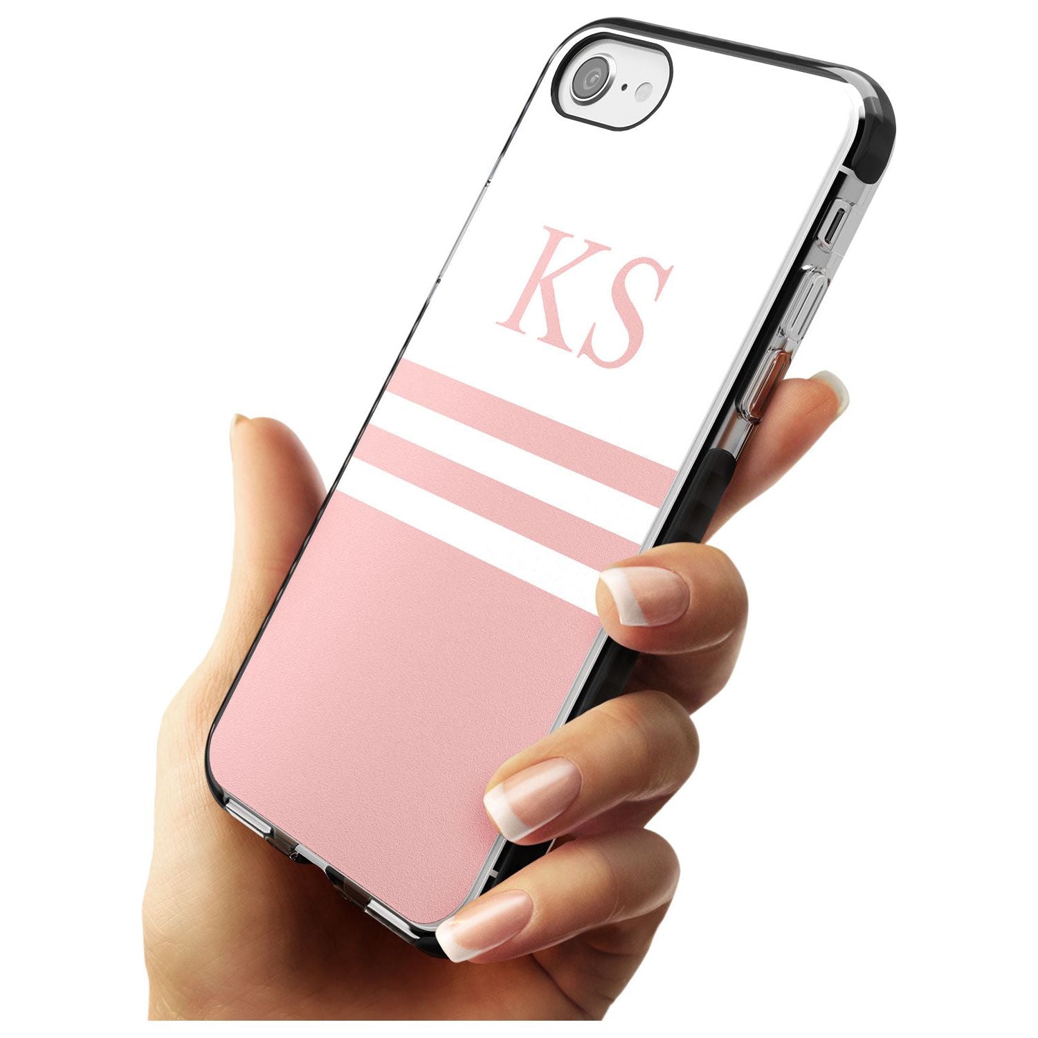 Minimal Pink Stripes & Initials iPhone Case Custom Phone Case - Case Warehouse