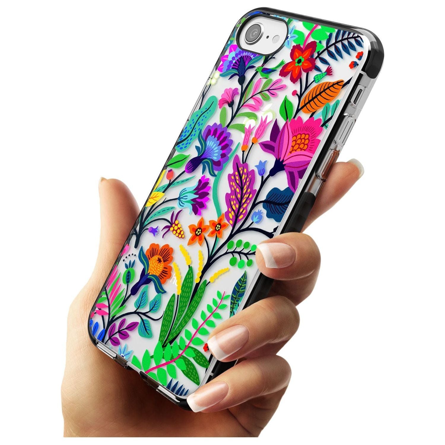 Floral Vibe Black Impact Phone Case for iPhone SE 8 7 Plus