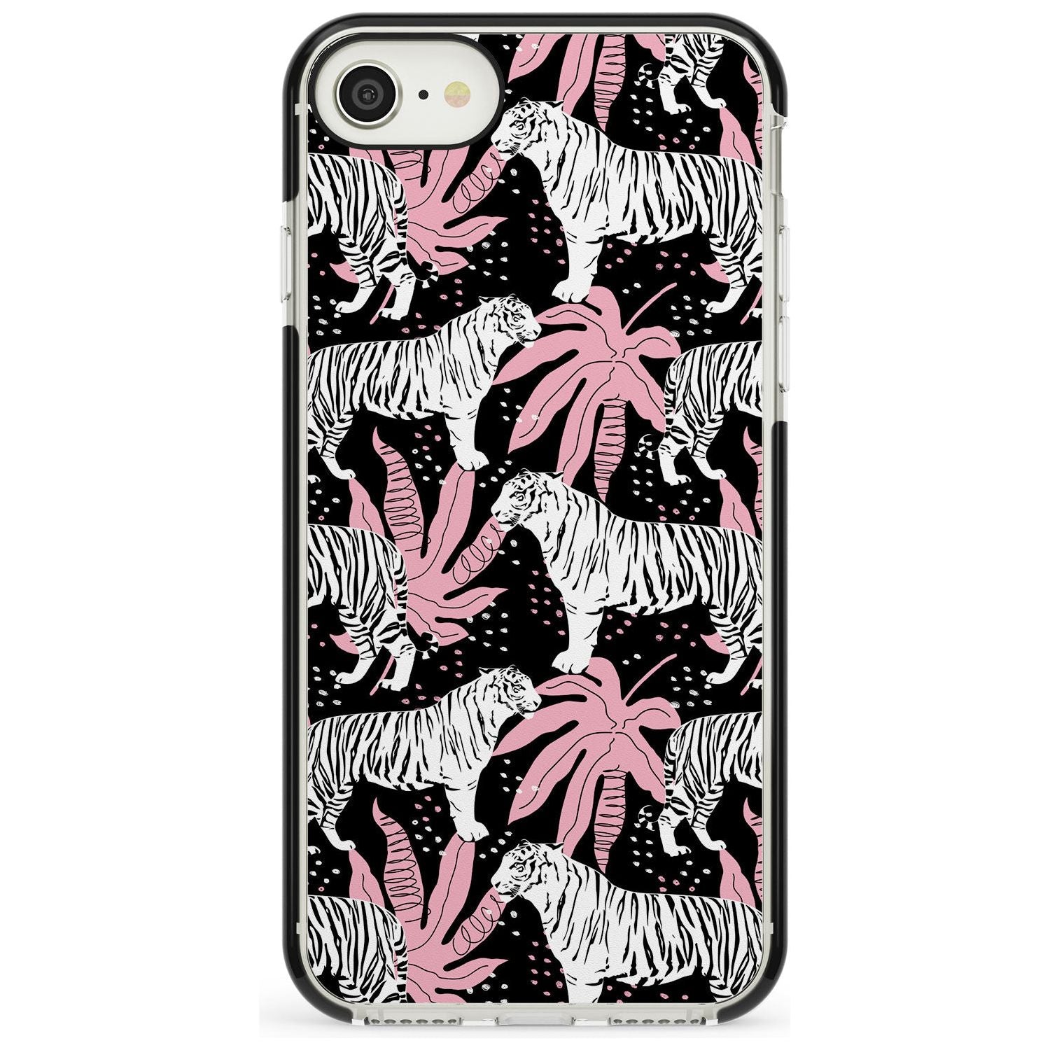 White Tigers on Black Pattern Black Impact Phone Case for iPhone SE 8 7 Plus