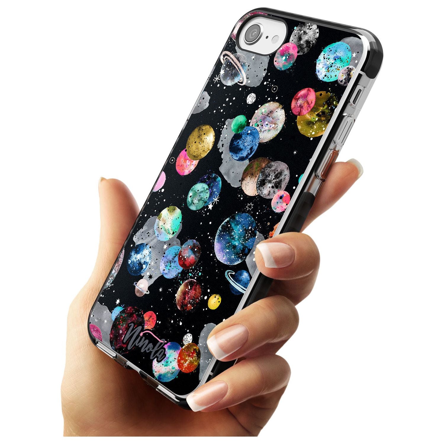 Space Planets Black Impact Phone Case for iPhone SE 8 7 Plus