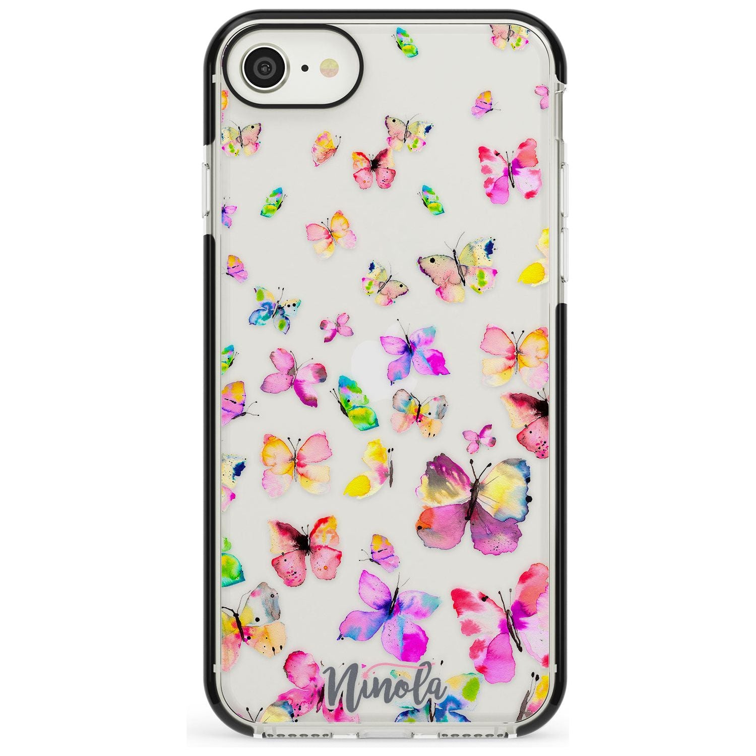 Watercolor Butterflies Black Impact Phone Case for iPhone SE 8 7 Plus