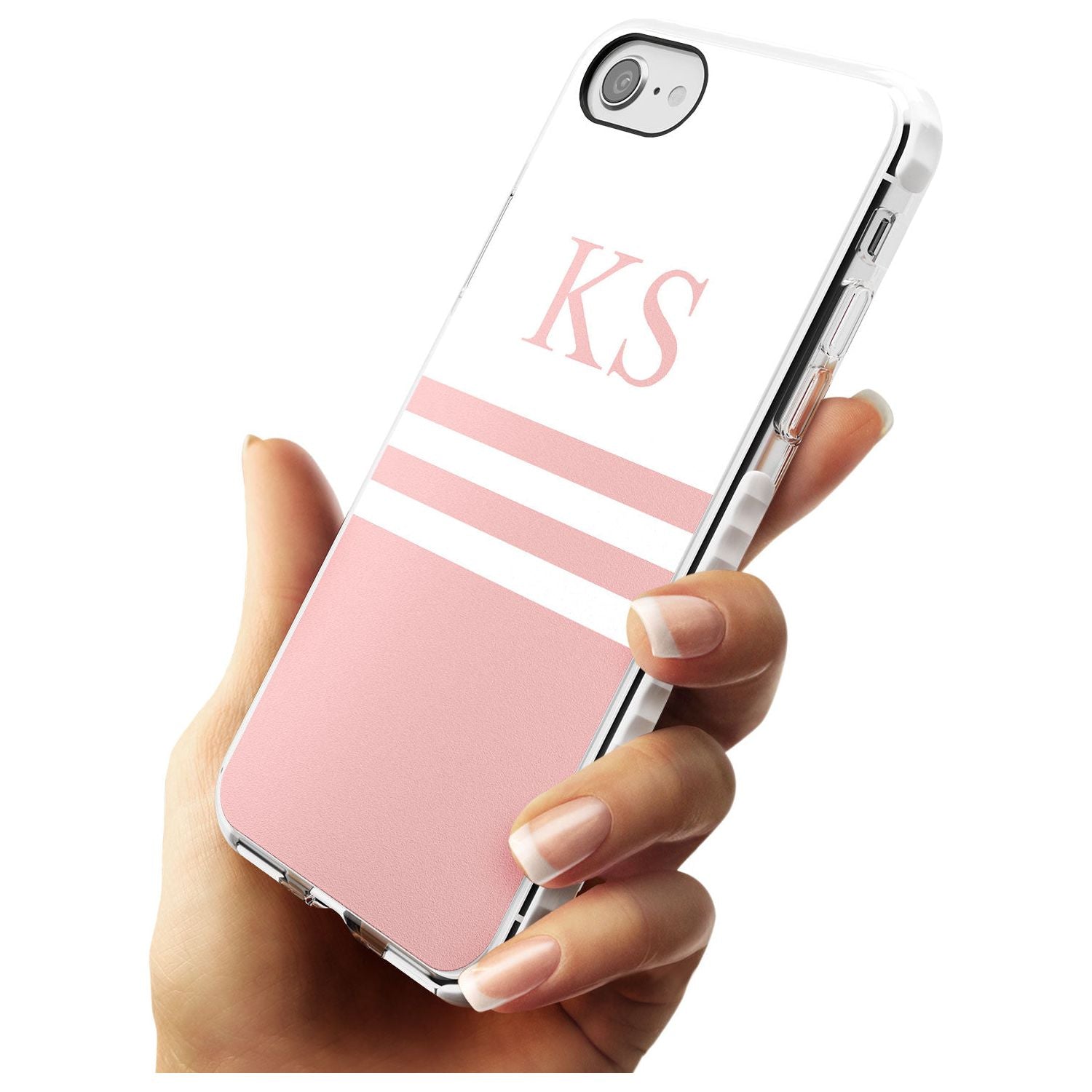 Minimal Pink Stripes & Initials iPhone Case Custom Phone Case - Case Warehouse