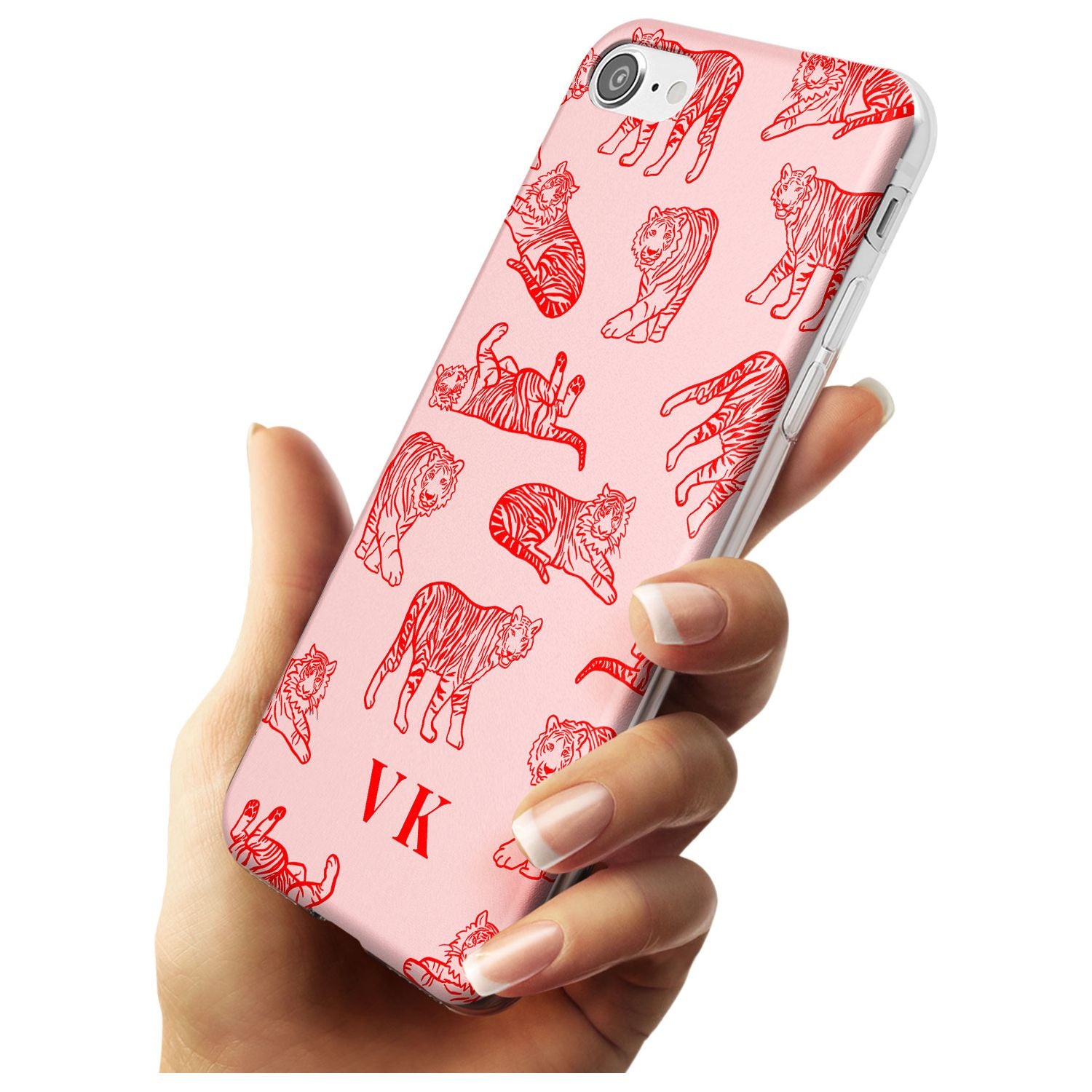 Red Tiger Outlines on Pink iPhone Case Custom Phone Case - Case Warehouse