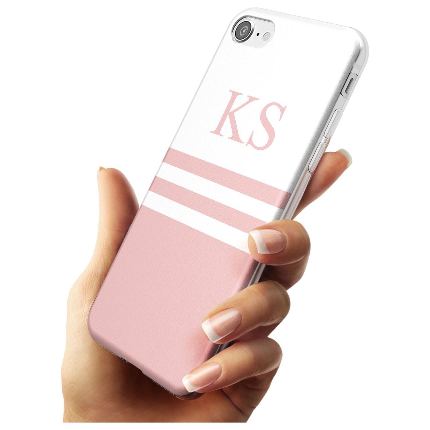 Minimal Pink Stripes & Initials iPhone Case Custom Phone Case - Case Warehouse