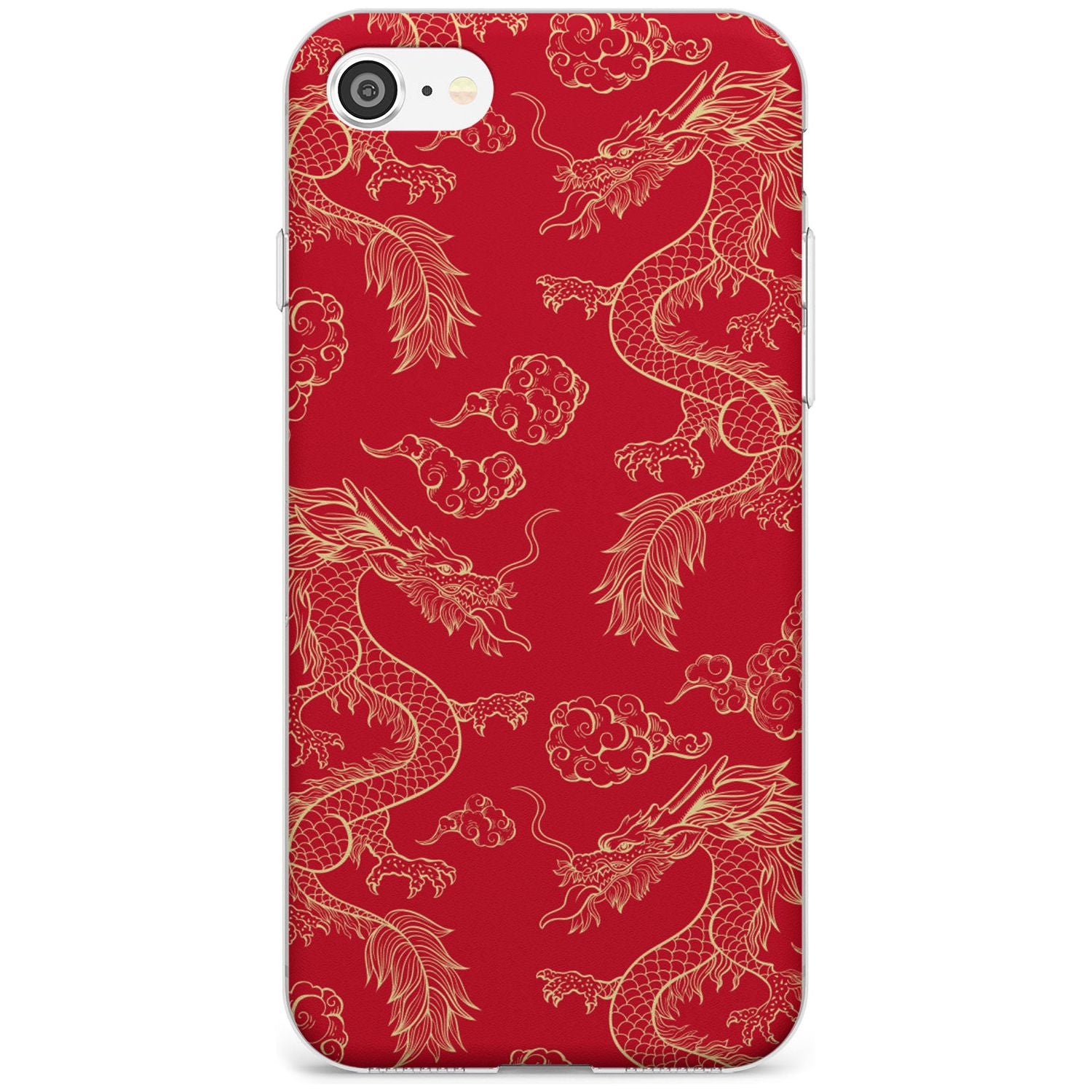 Red and Gold Dragon Pattern Slim TPU Phone Case for iPhone SE 8 7 Plus