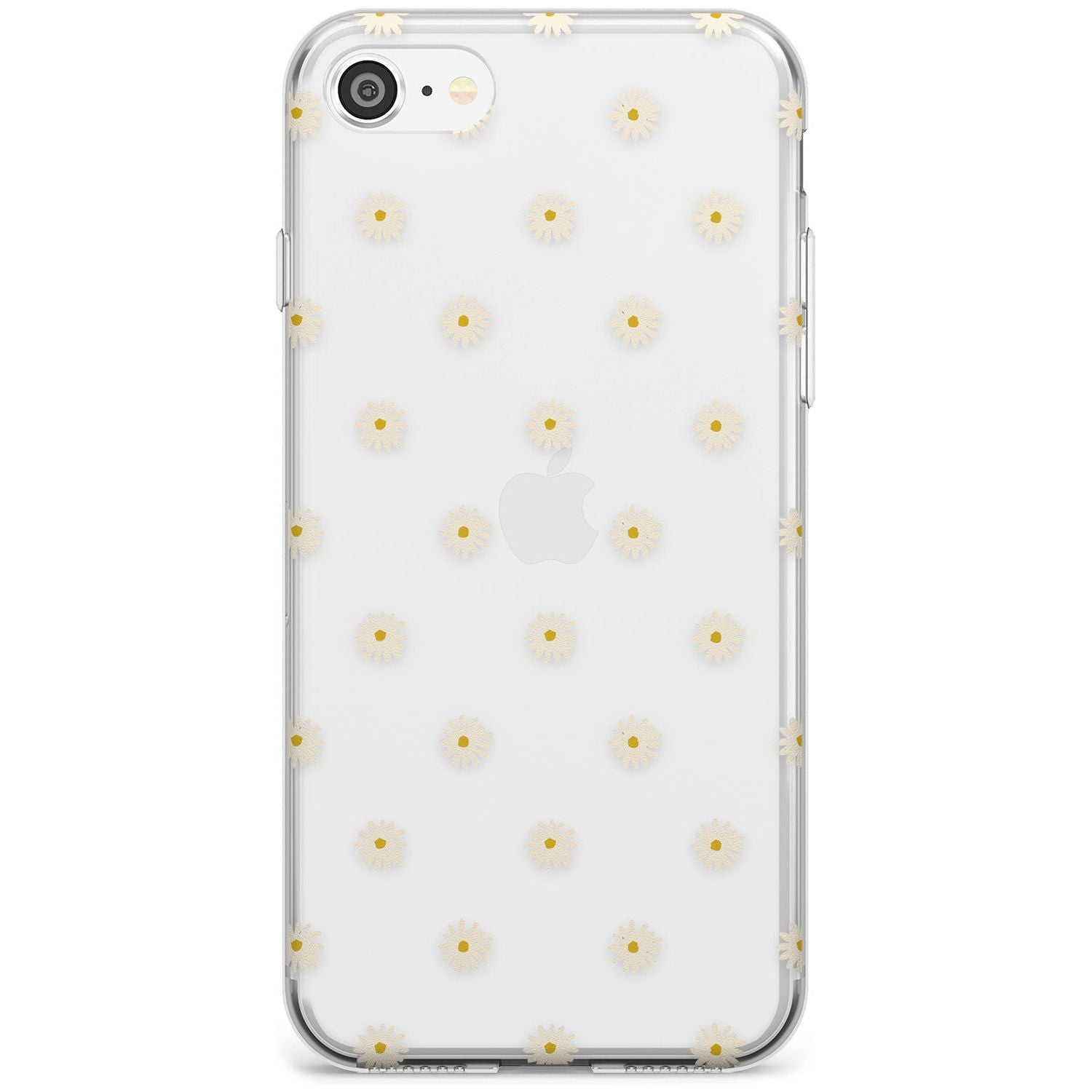 Daisy Pattern - Clear Cute Floral Design Black Impact Phone Case for iPhone SE 8 7 Plus