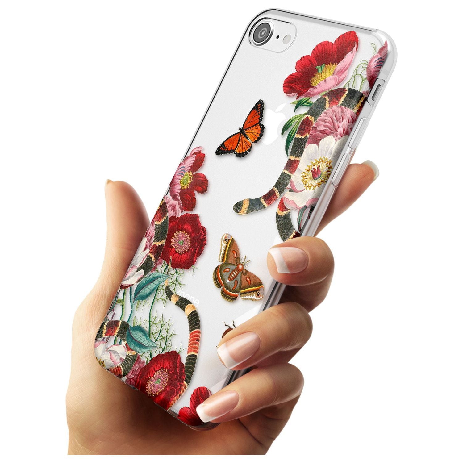 Botanical Snake Black Impact Phone Case for iPhone SE 8 7 Plus