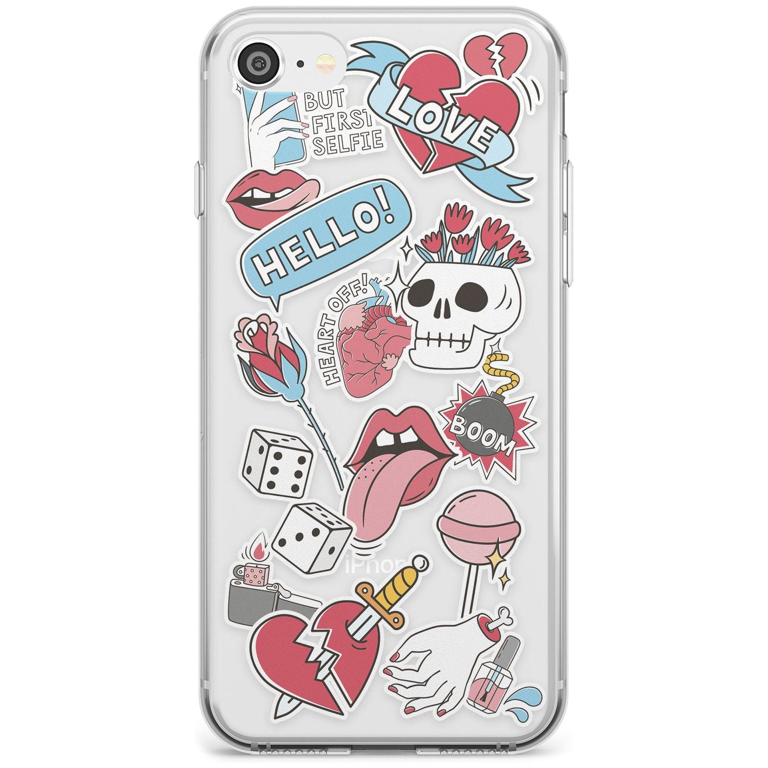 Skull & Flowers Sticker iPhone Case Slim Case Phone Case - Case Warehouse