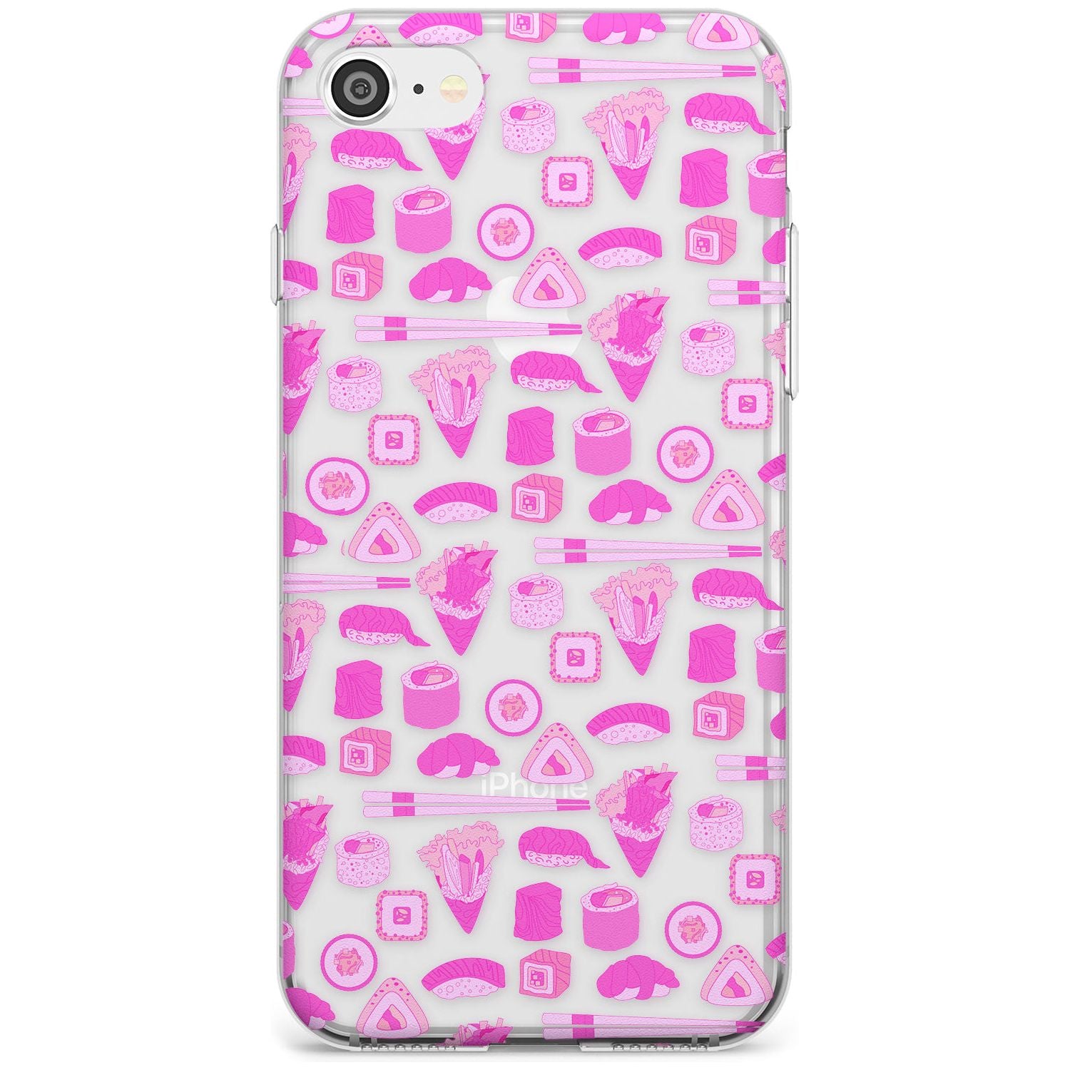 Bright Pink Sushi Pattern Slim TPU Phone Case for iPhone SE 8 7 Plus