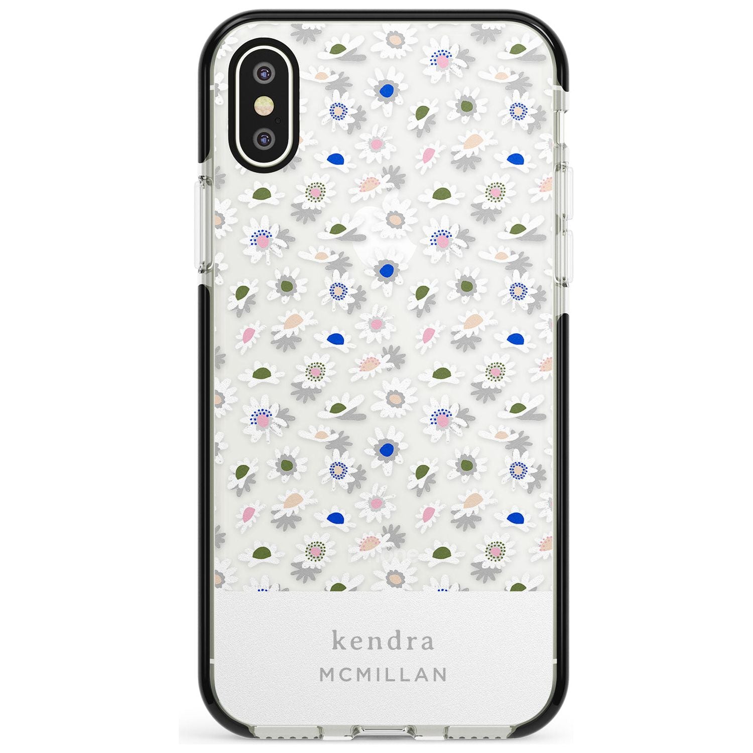 Grey & White Daisies Floral Design iPhone Case Black Impact Custom Phone Case - Case Warehouse