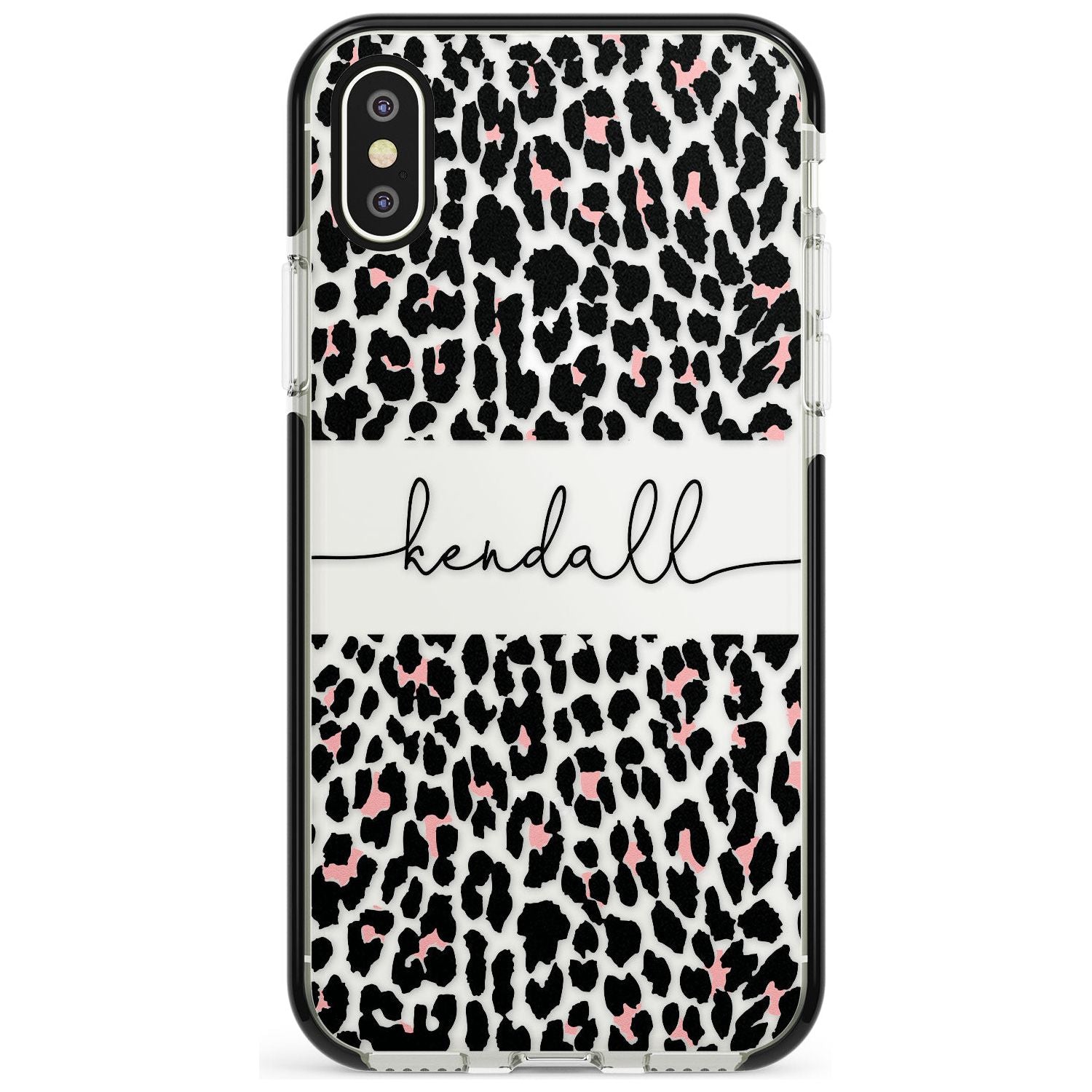Custom Pink & Cursive Leopard Spots iPhone Case Black Impact Custom Phone Case - Case Warehouse