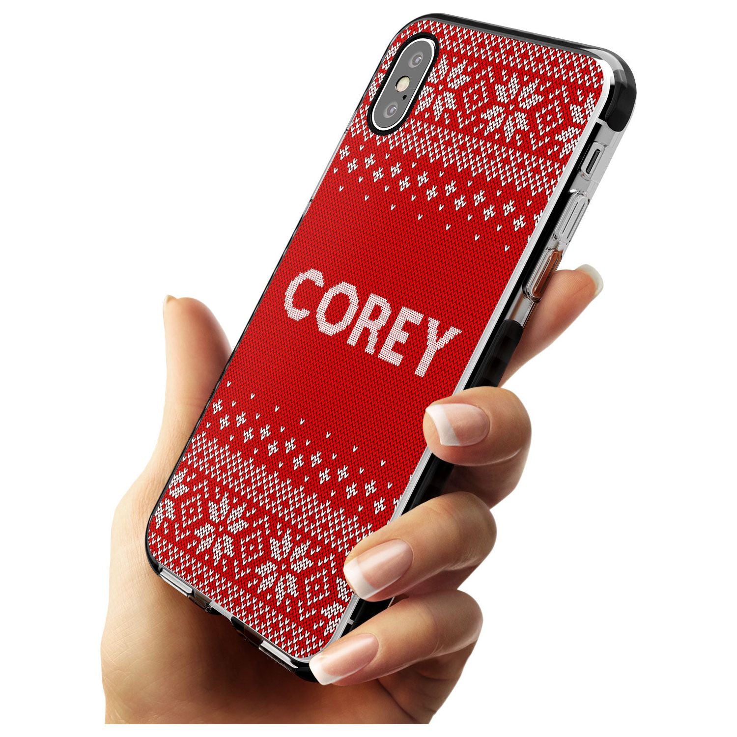 Personalised Red Christmas Knitted Jumper Black Impact Phone Case for iPhone X XS Max XR