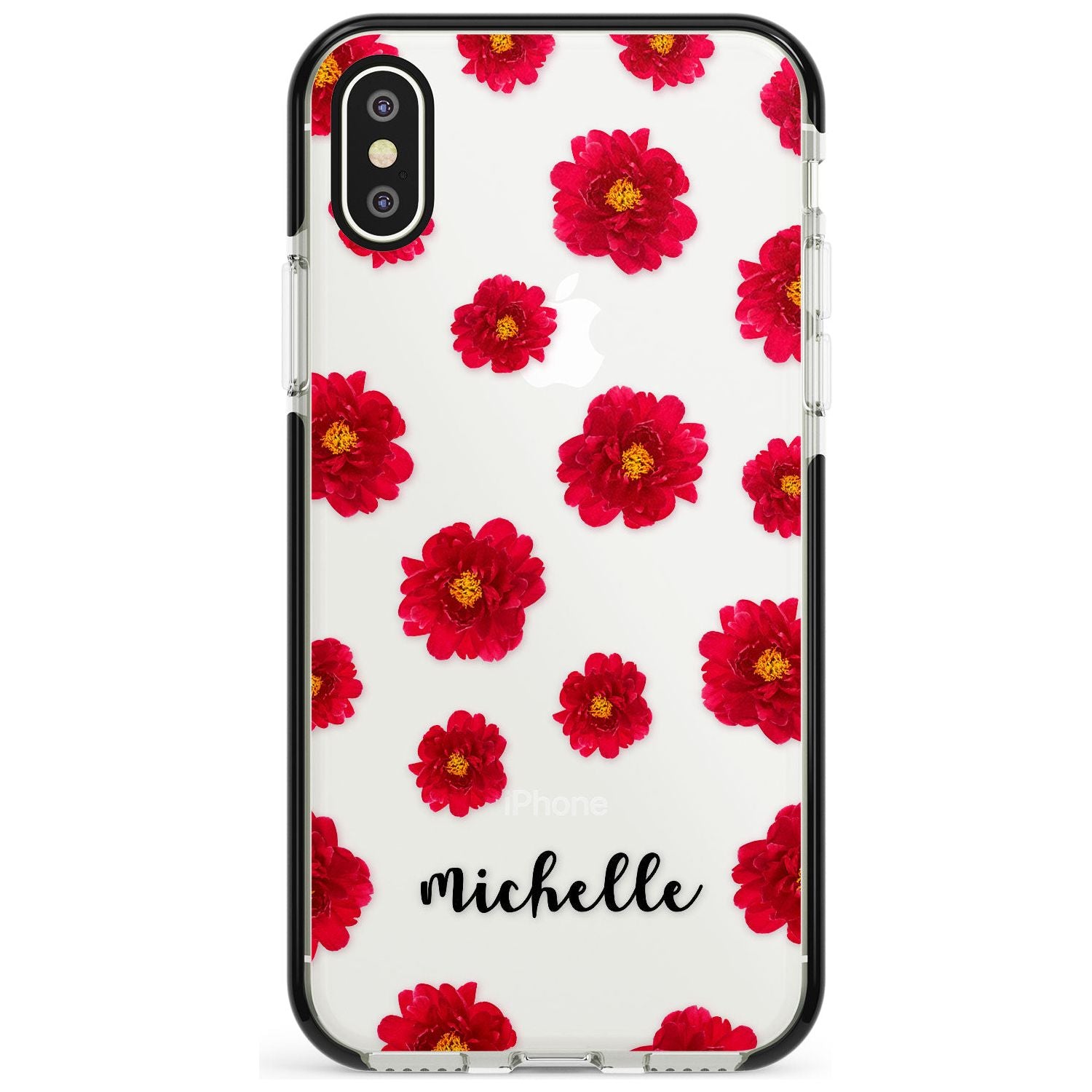 Red Peonies & Cursive iPhone Case Black Impact Custom Phone Case - Case Warehouse