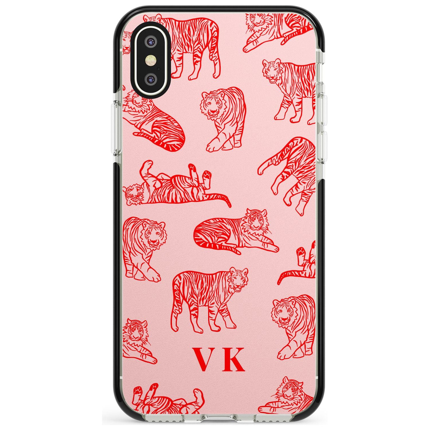 Red Tiger Outlines on Pink iPhone Case Black Impact Custom Phone Case - Case Warehouse