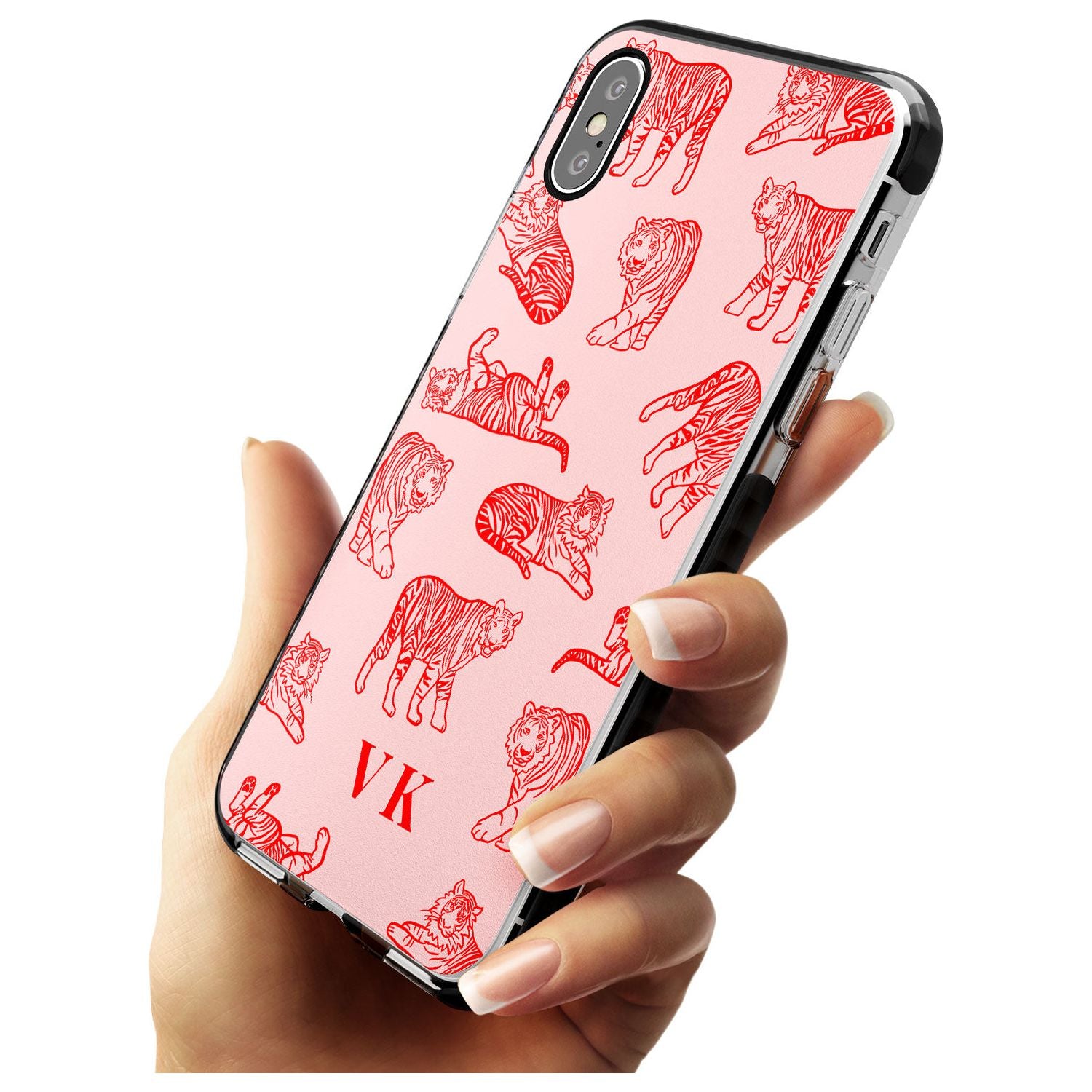 Red Tiger Outlines on Pink iPhone Case Custom Phone Case - Case Warehouse