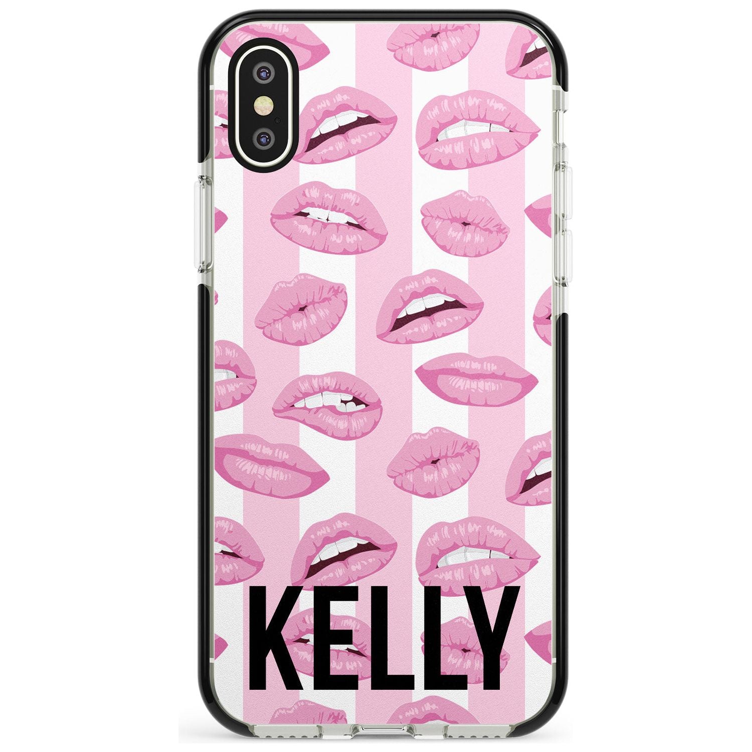Pink Stripes & Lips iPhone Case Black Impact Custom Phone Case - Case Warehouse
