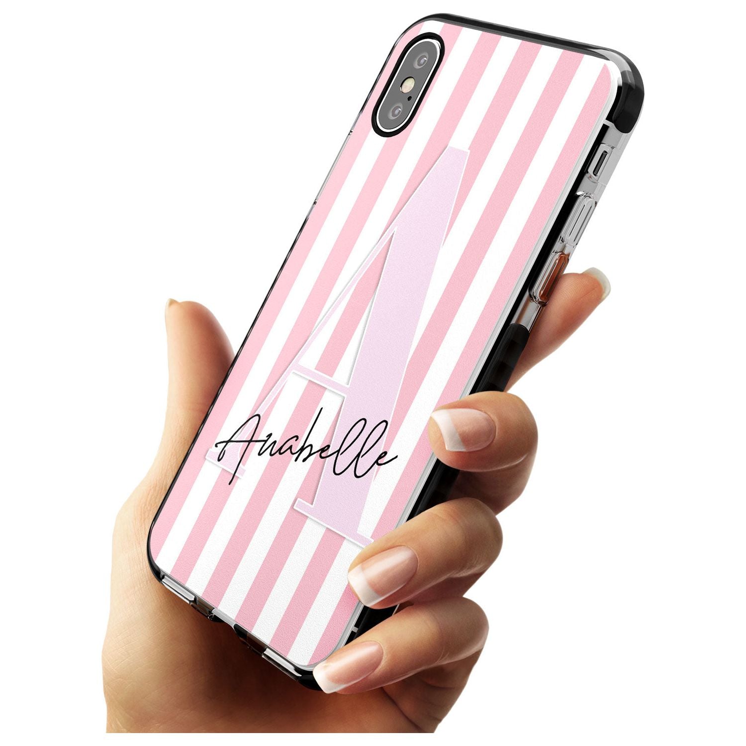 Pink Stripes & Large Monogram iPhone Case Custom Phone Case - Case Warehouse