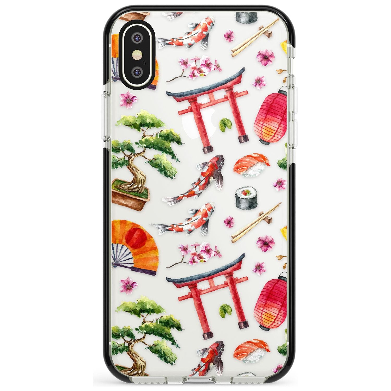 Mixed Japanese Watercolour Pattern iPhone Case Black Impact Phone Case - Case Warehouse