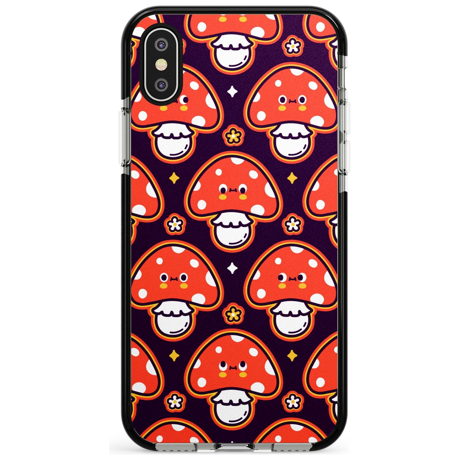 Mushroom Kawaii Pattern Black Impact Phone Case for iPhone X XS Max XR