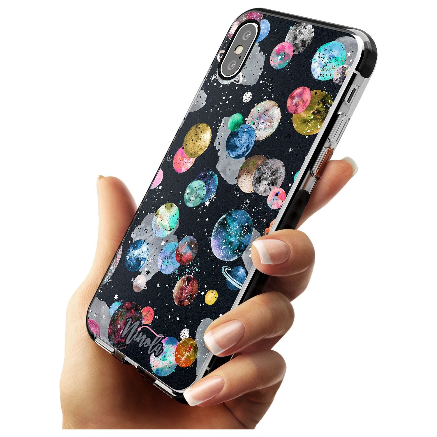 Space Planets Black Impact Phone Case for iPhone X XS Max XR