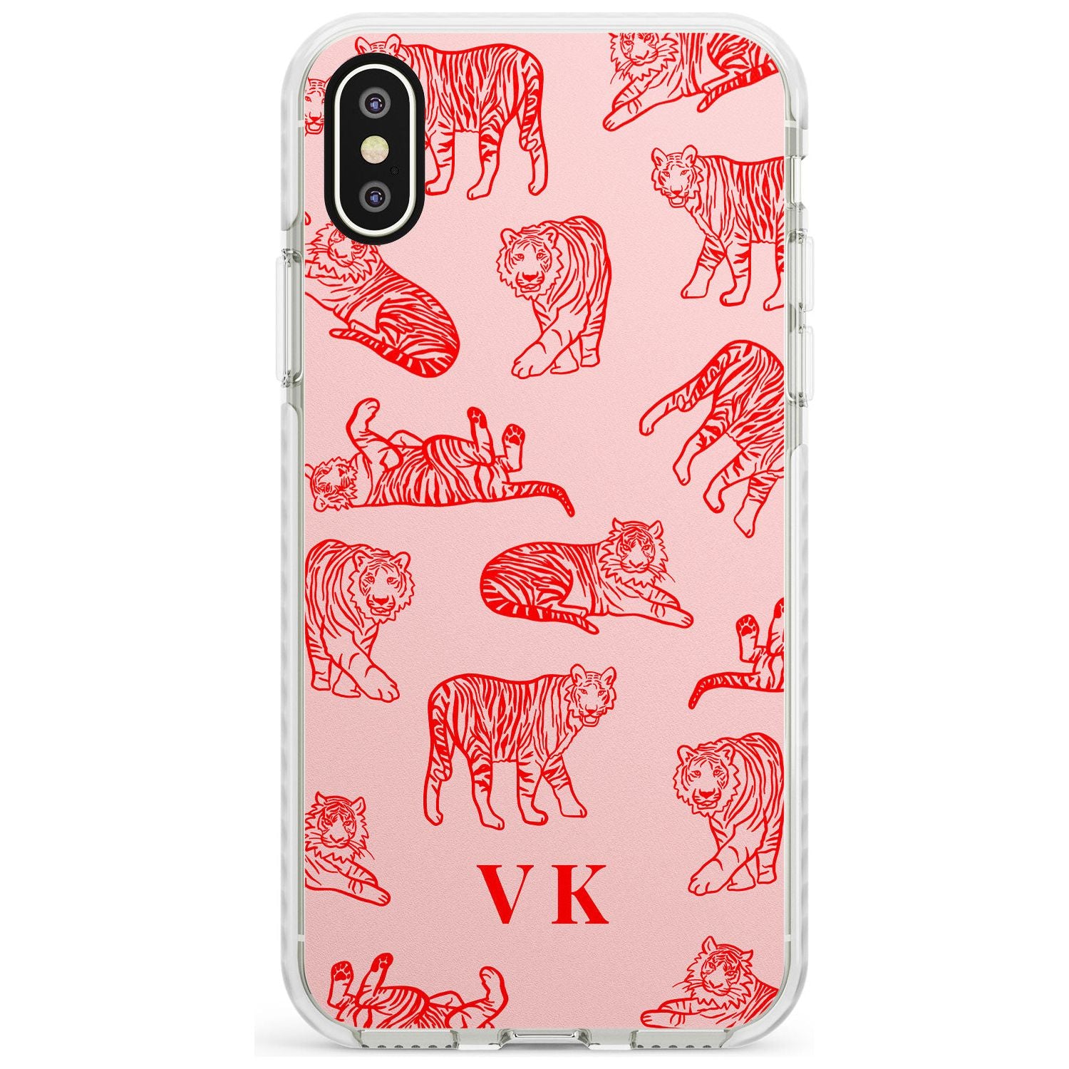 Red Tiger Outlines on Pink iPhone Case Impact Case Custom Phone Case - Case Warehouse