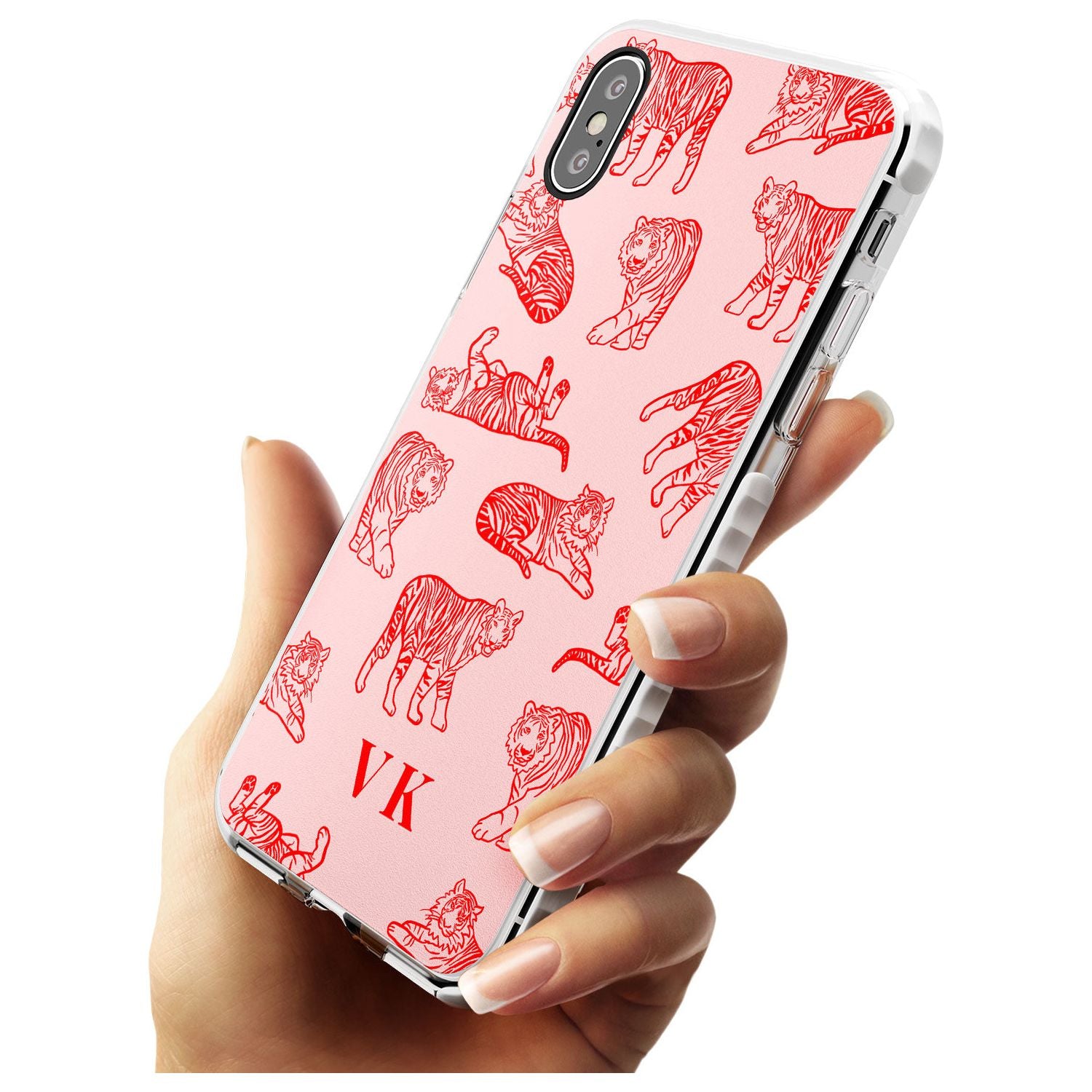 Red Tiger Outlines on Pink iPhone Case Custom Phone Case - Case Warehouse