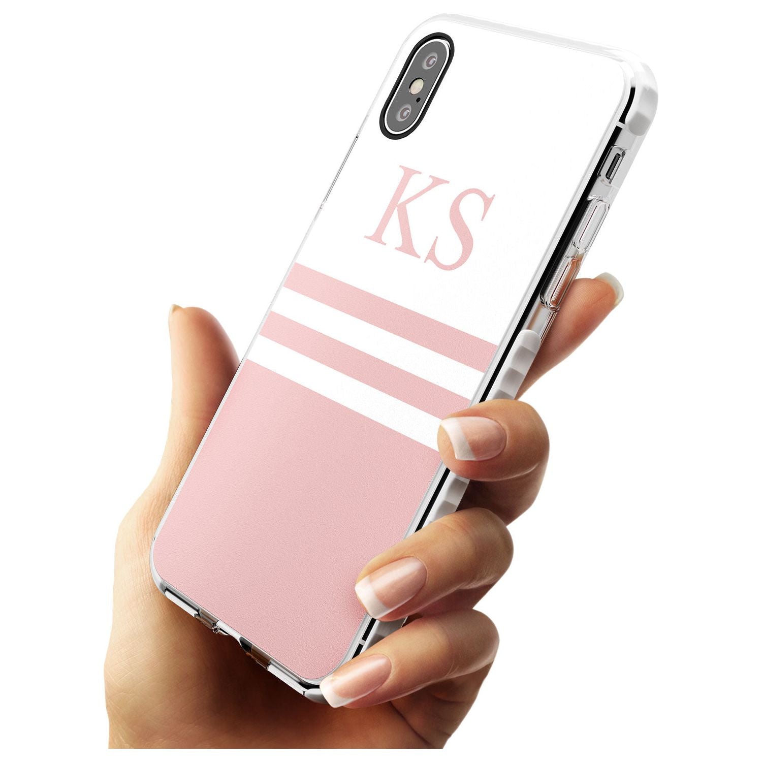 Minimal Pink Stripes & Initials iPhone Case Custom Phone Case - Case Warehouse