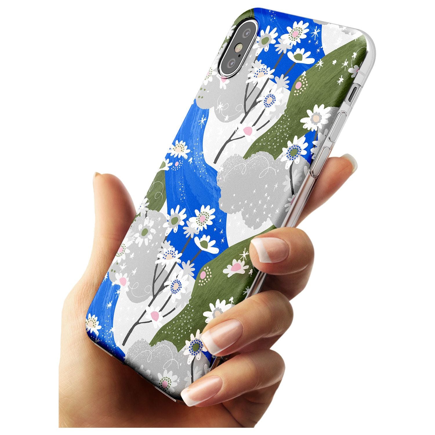 Blue & Grey Daisies Pattern iPhone Case Phone Case - Case Warehouse