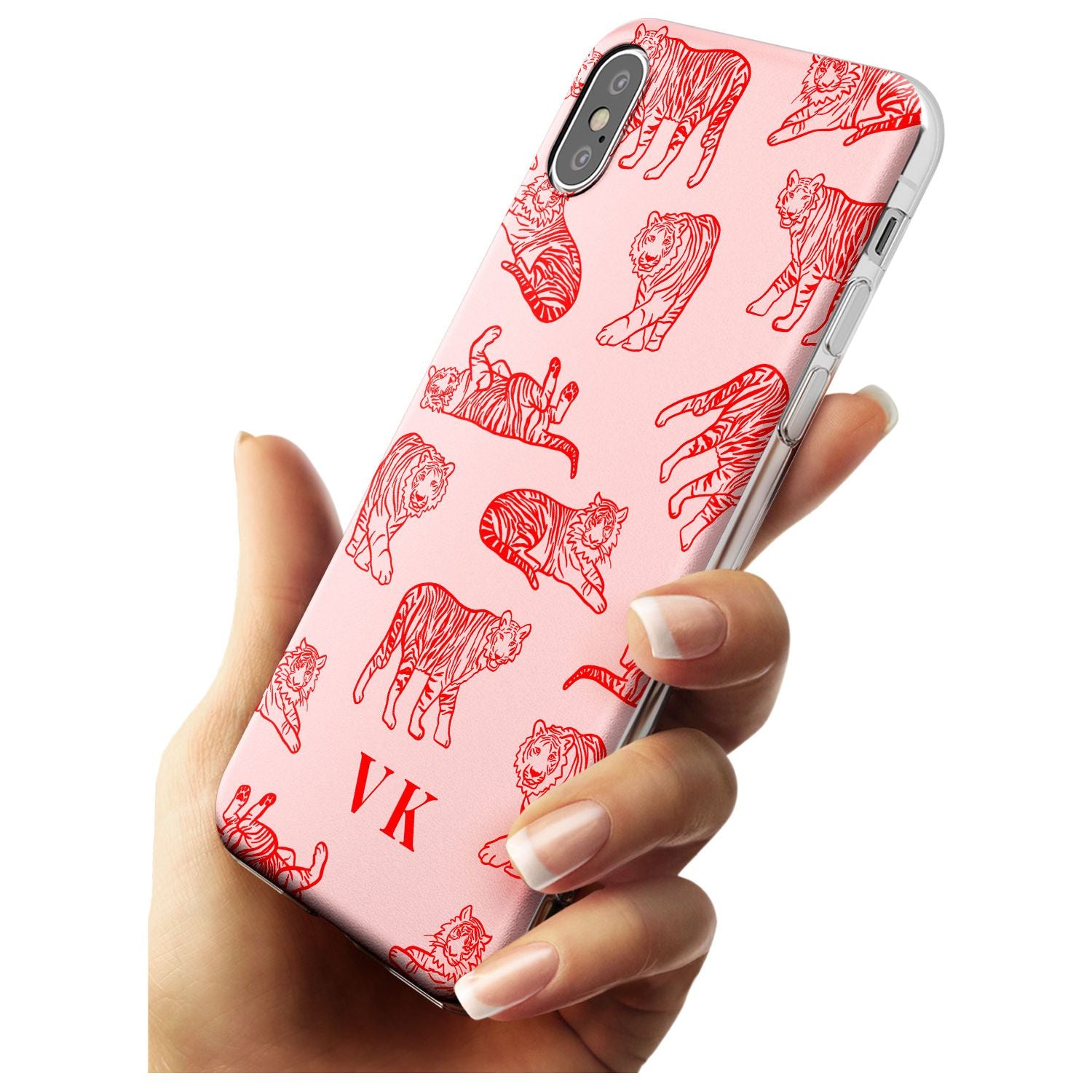 Red Tiger Outlines on Pink iPhone Case Custom Phone Case - Case Warehouse