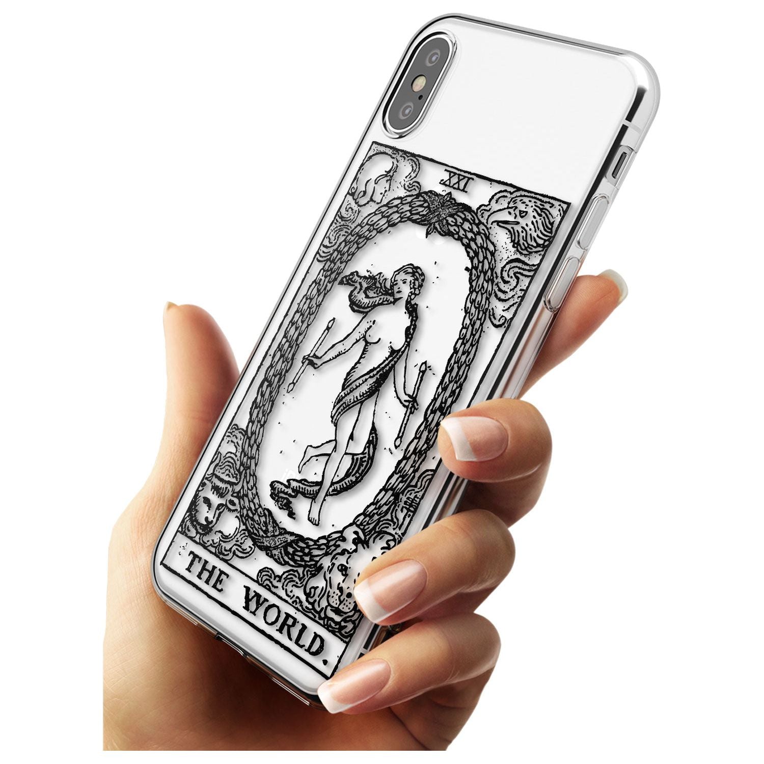 The World Tarot Card - Transparent Black Impact Phone Case for iPhone X XS Max XR