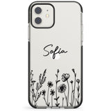 Personalised Black Wildflowers Impact Phone Case for iPhone 11, iphone 12