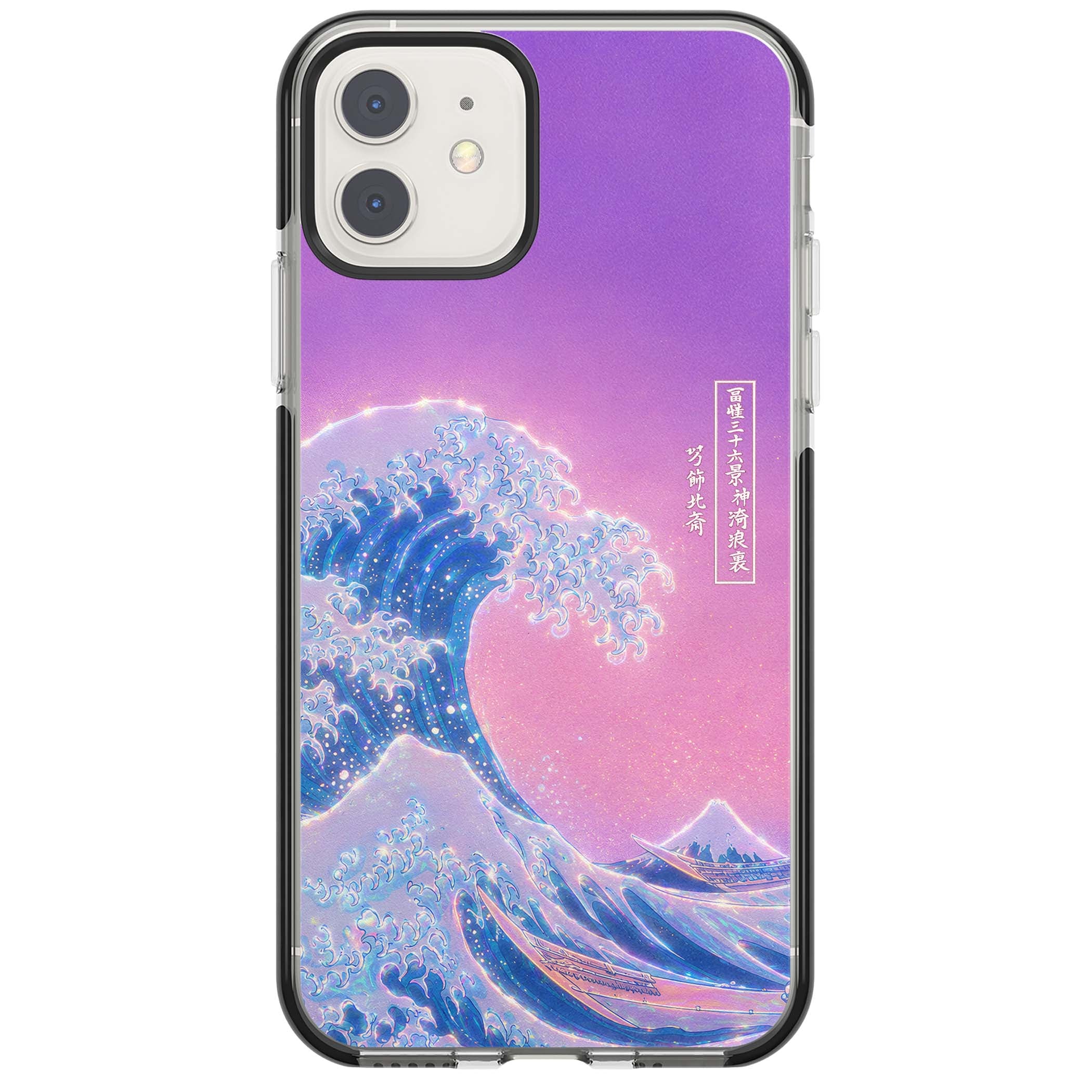 The Great Opal Wave Japanese iPhone case featuring Hokusai's great wave in iridescent pastels with lilac sky and Mou | Black Impact case for iPhone 11, iPhone 12