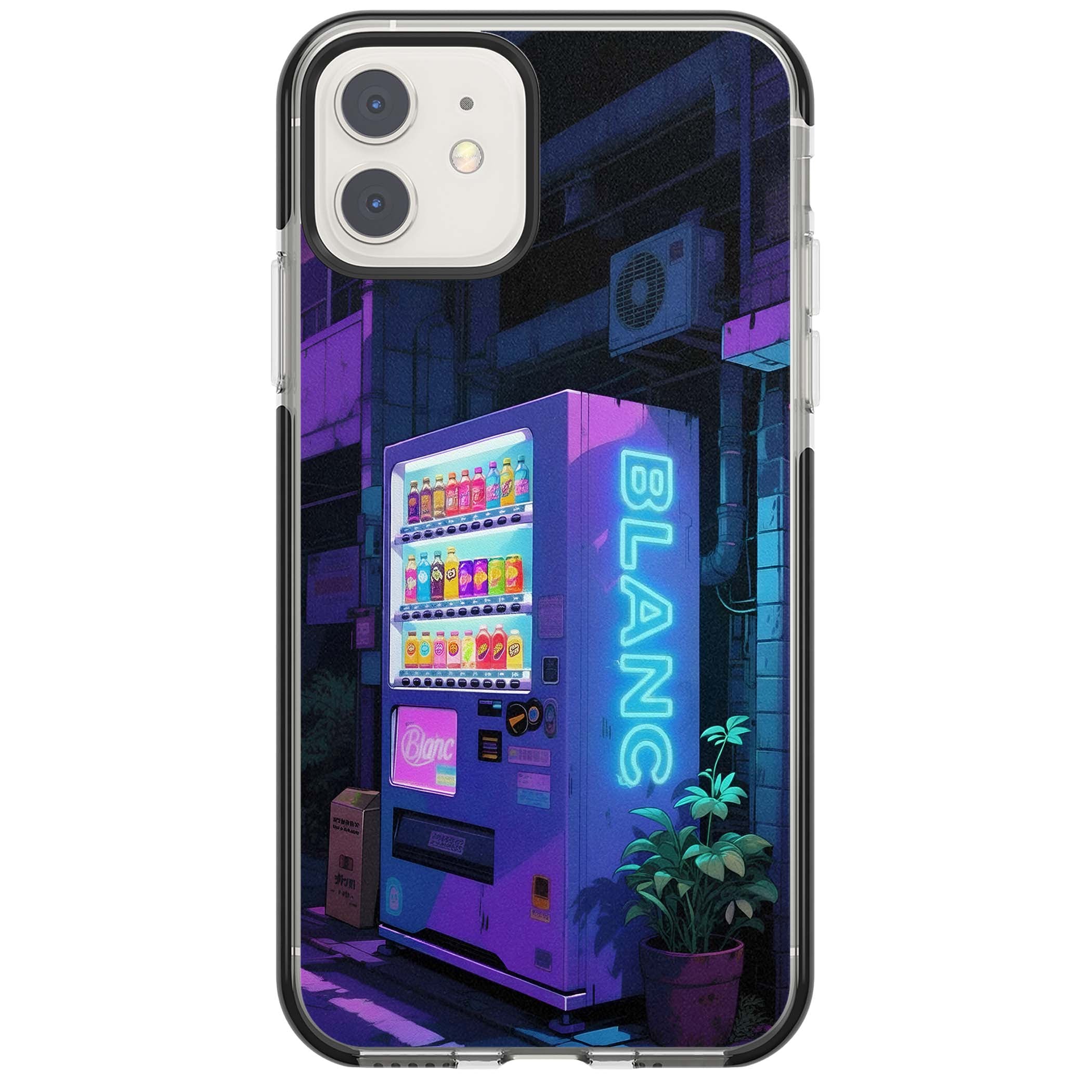 Shibuya Glow Japanese iPhone case featuring a glowing Tokyo vending machine, neon signage, and moody purple alleyway | Black Impact case for iPhone 11, iPhone 12