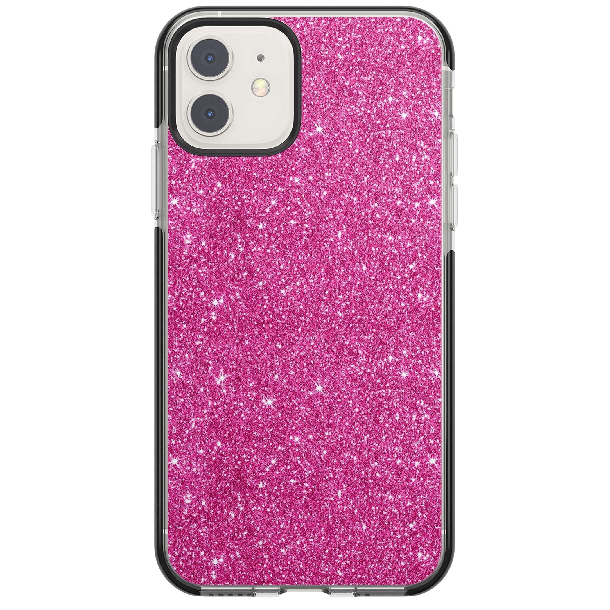 Pink Glitter Y2K iPhone case featuring hot pink glitter wallpaper with sparkle shimmer effect | Black Impact case for iPhone 11, iPhone 12