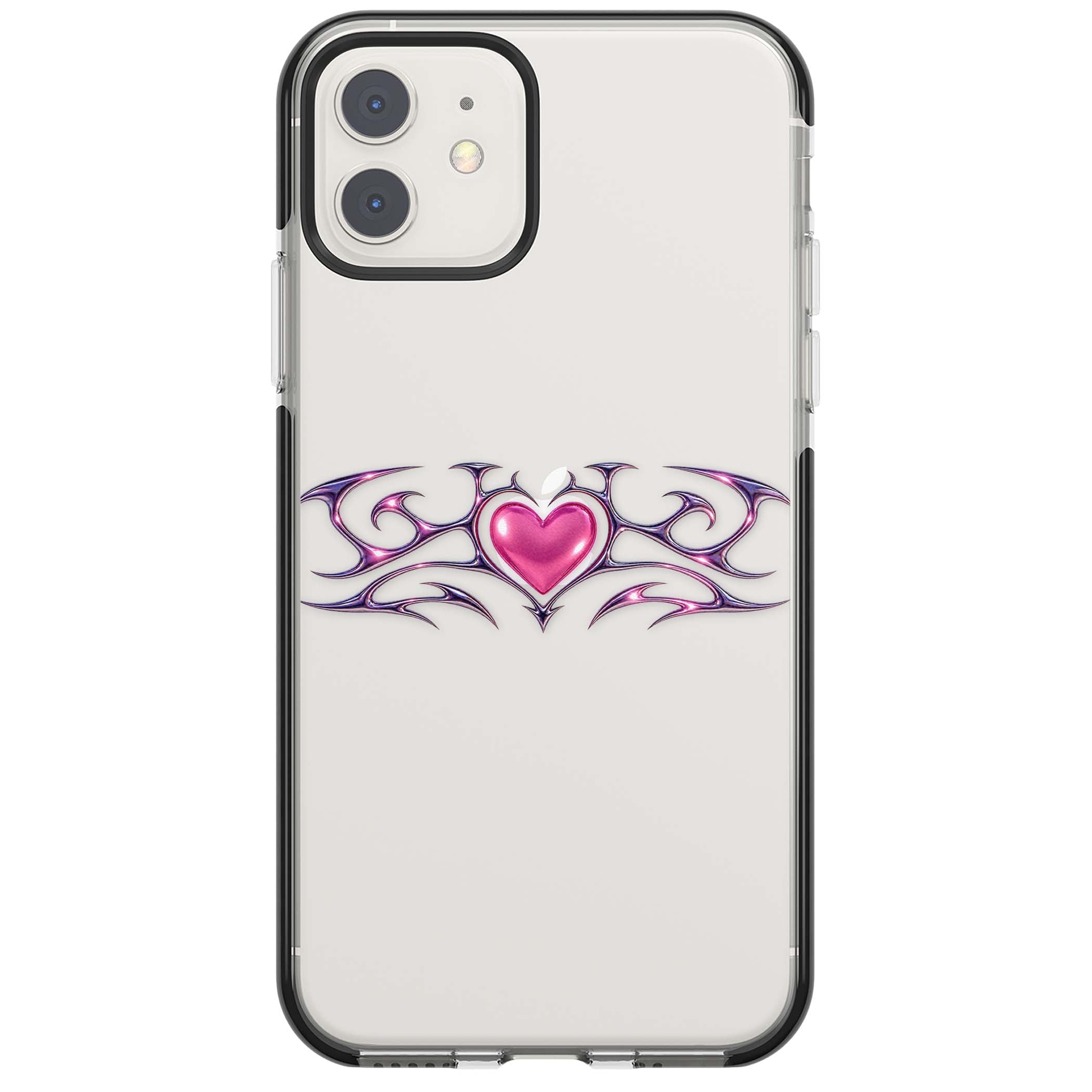 Pink Chrome Heart y2k iPhone case | Black Impact case for iPhone 11, iPhone 12