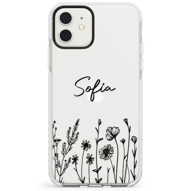 Personalised Black Wildflowers Impact Phone Case for iPhone 11, iphone 12