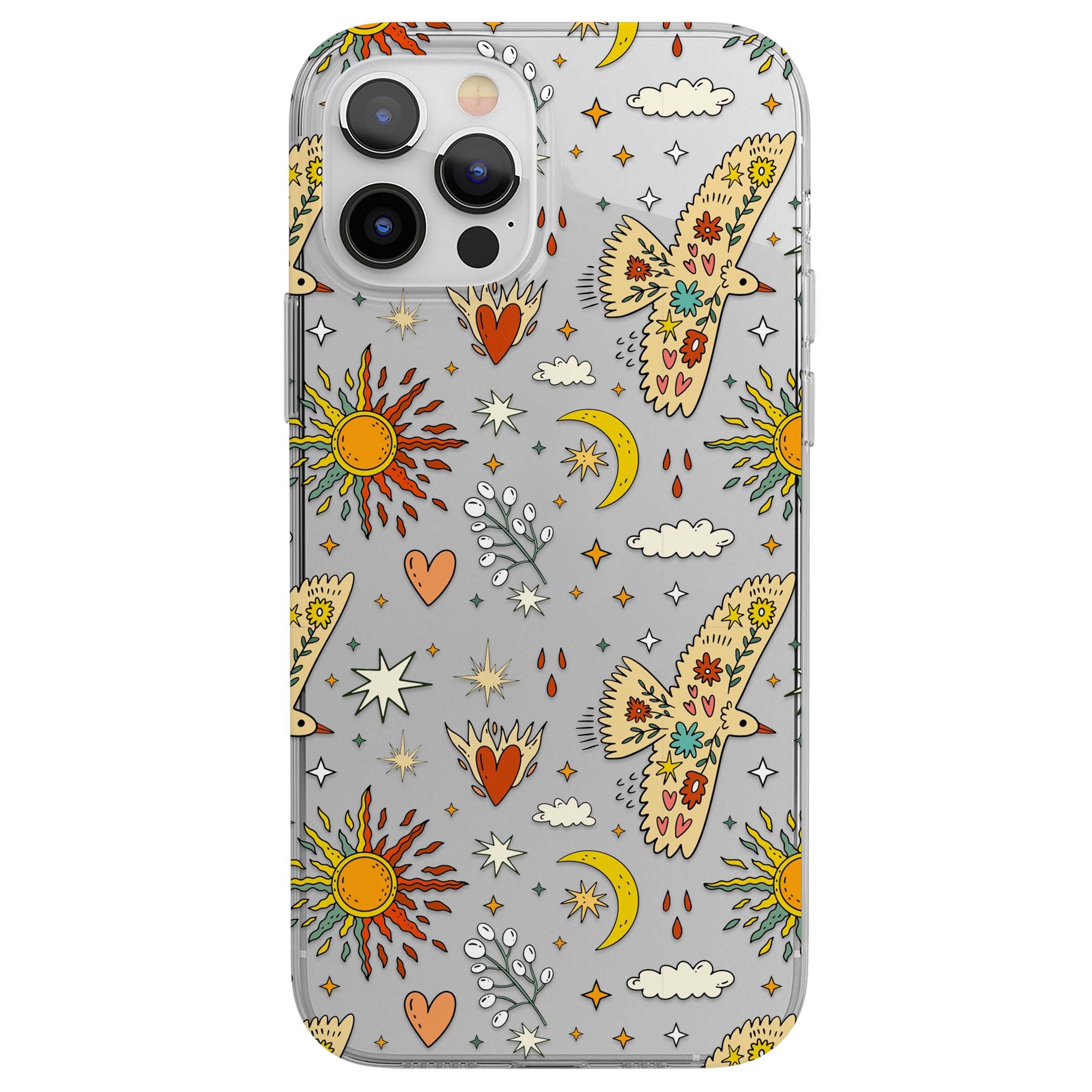 Elevate Your Phone'S Style With This Boho Celestial Sun & Eye Phone Case, Featuring A Mystical Blend Of Suns, All-Seeing Eyes, Butterflies, Stars, And