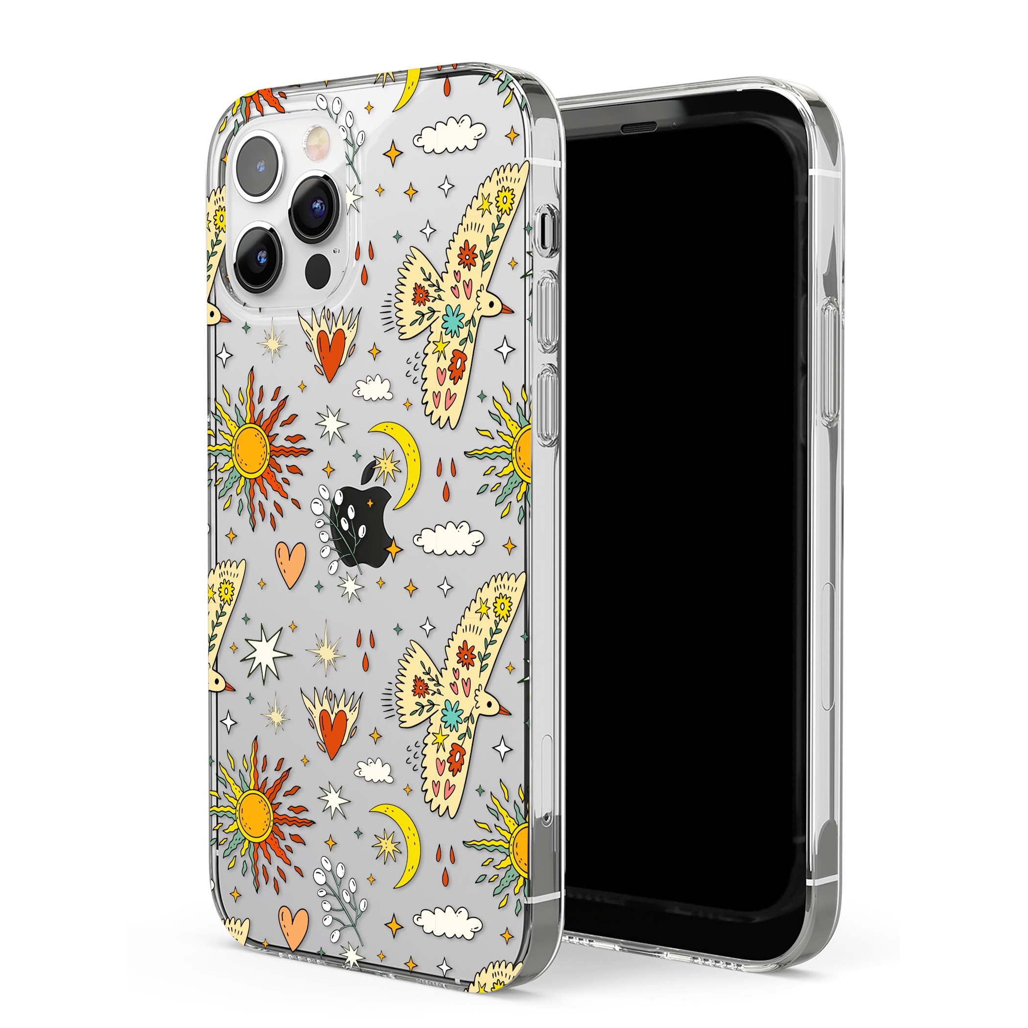 Elevate Your Phone'S Style With This Boho Celestial Sun & Eye Phone Case, Featuring A Mystical Blend Of Suns, All-Seeing Eyes, Butterflies, Stars, And