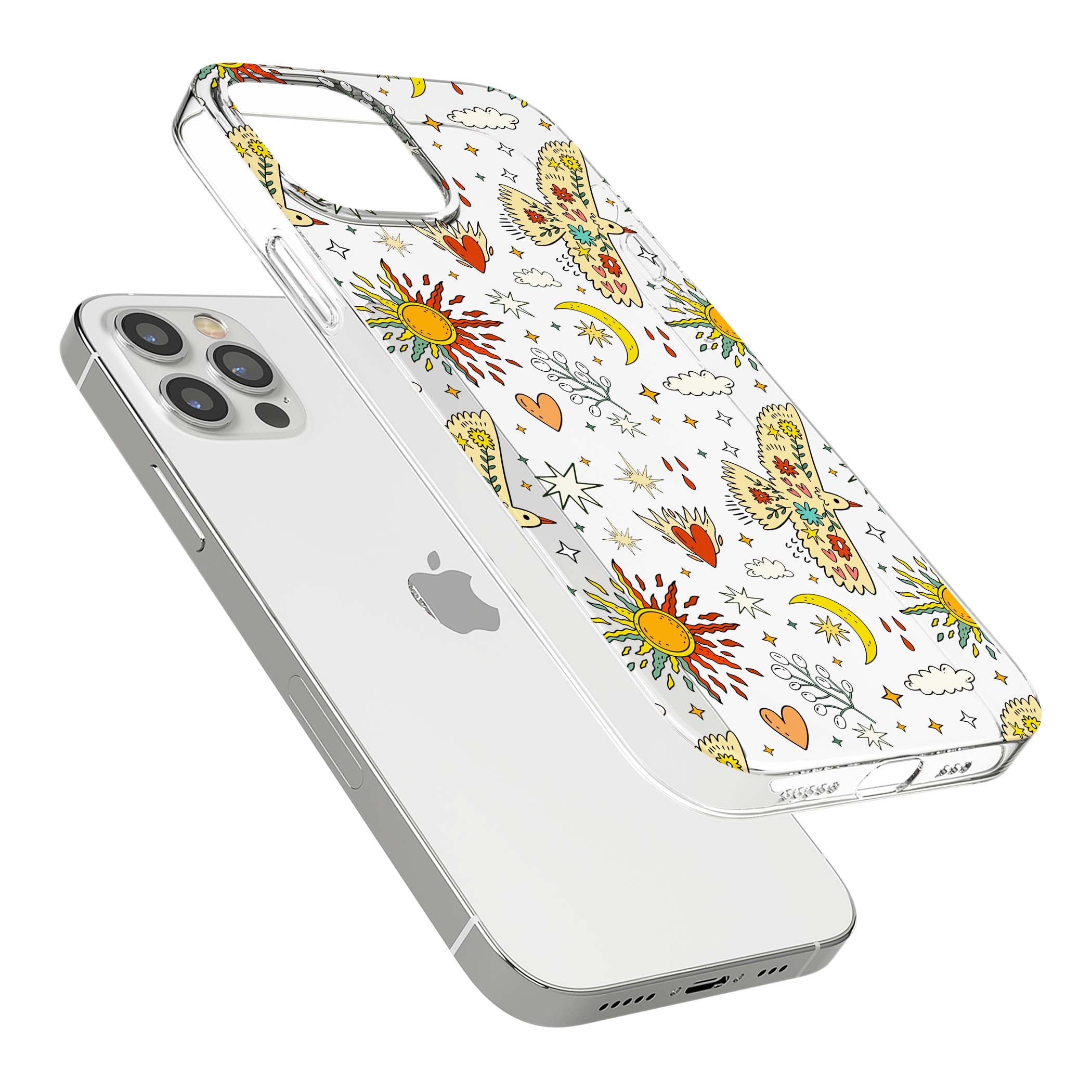 Elevate Your Phone'S Style With This Boho Celestial Sun & Eye Phone Case, Featuring A Mystical Blend Of Suns, All-Seeing Eyes, Butterflies, Stars, And