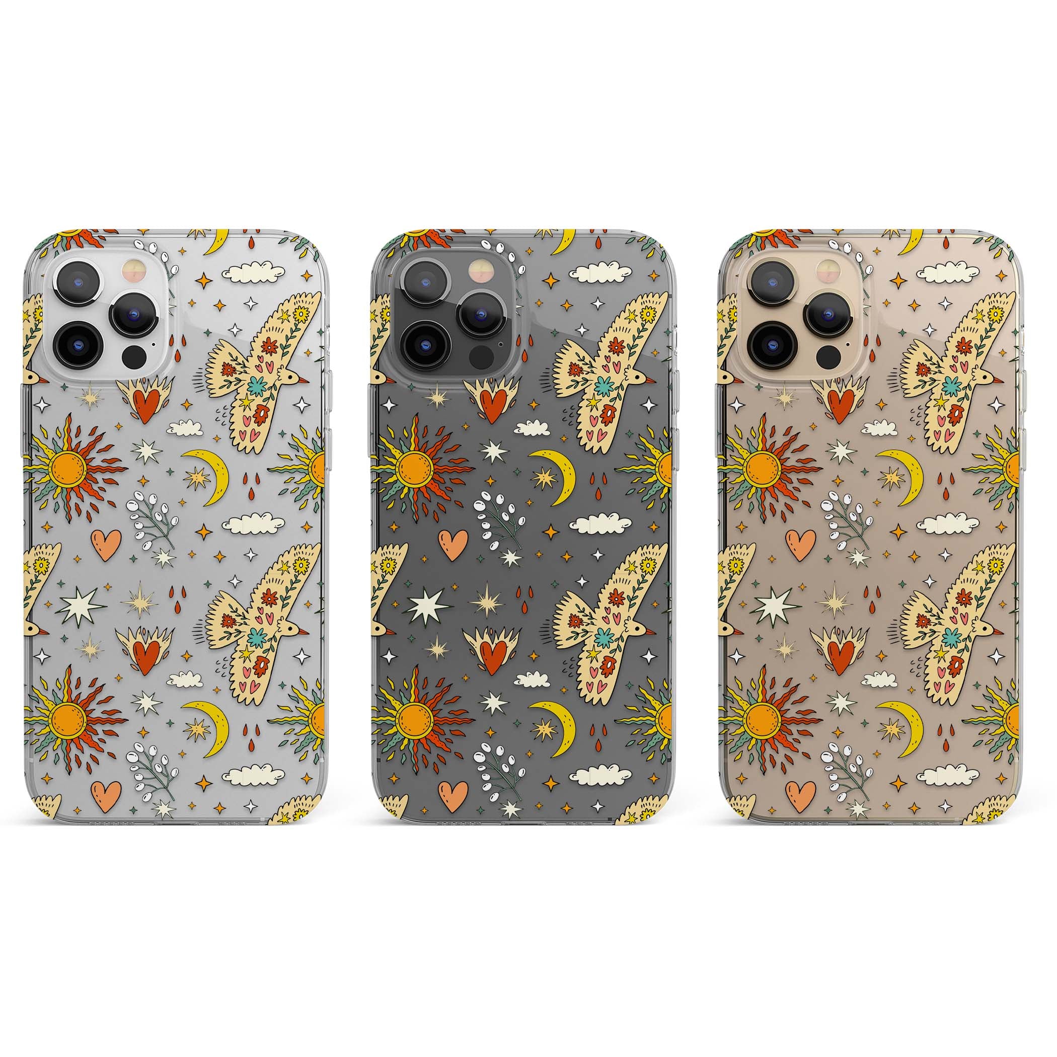 Elevate Your Phone'S Style With This Boho Celestial Sun & Eye Phone Case, Featuring A Mystical Blend Of Suns, All-Seeing Eyes, Butterflies, Stars, And