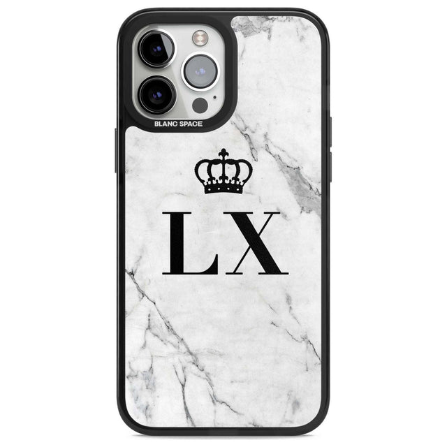 Personalised Initials with Crown on White Marble Custom Phone Case iPhone 13 Pro Max / Magsafe Black Impact Case Blanc Space
