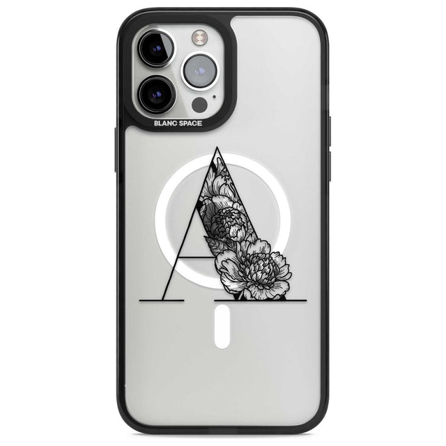 Floral Monogram Letter Custom Phone Case iPhone 13 Pro Max / Magsafe Black Impact Case Blanc Space