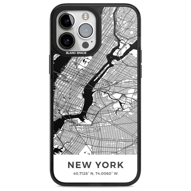 Map of New York, New York Phone Case iPhone 13 Pro Max / Magsafe Black Impact Case Blanc Space