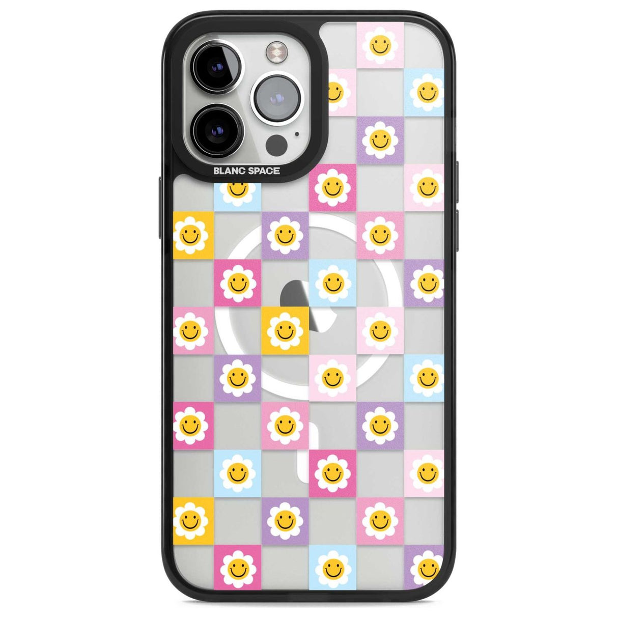 Daisy Squares Pattern Phone Case iPhone 13 Pro Max / Magsafe Black Impact Case Blanc Space