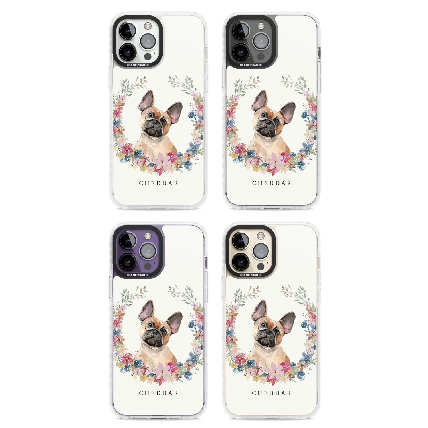 Personalised Tan French Bulldog Floral Portrait
