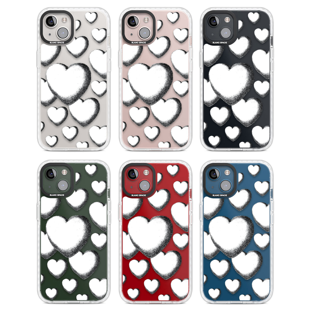 Hand-Drawn Hearts Clear Impact Phone Case for iPhone 13, iPhone 14, iPhone 15