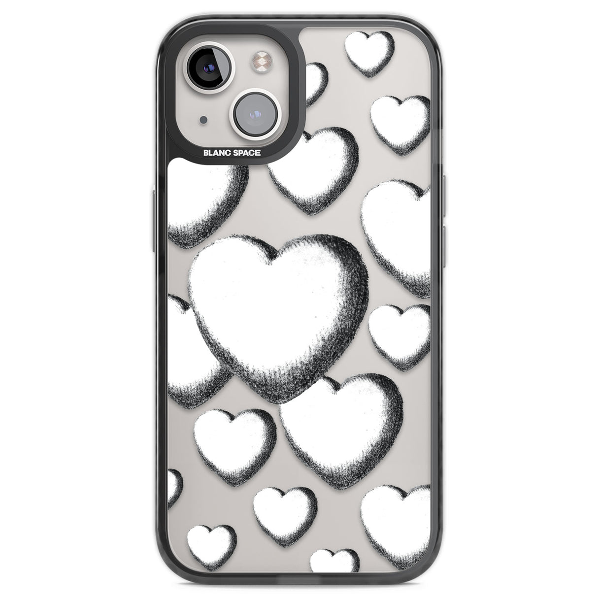 Hand-Drawn Hearts Black Impact Phone Case for iPhone 13, iPhone 14, iPhone 15