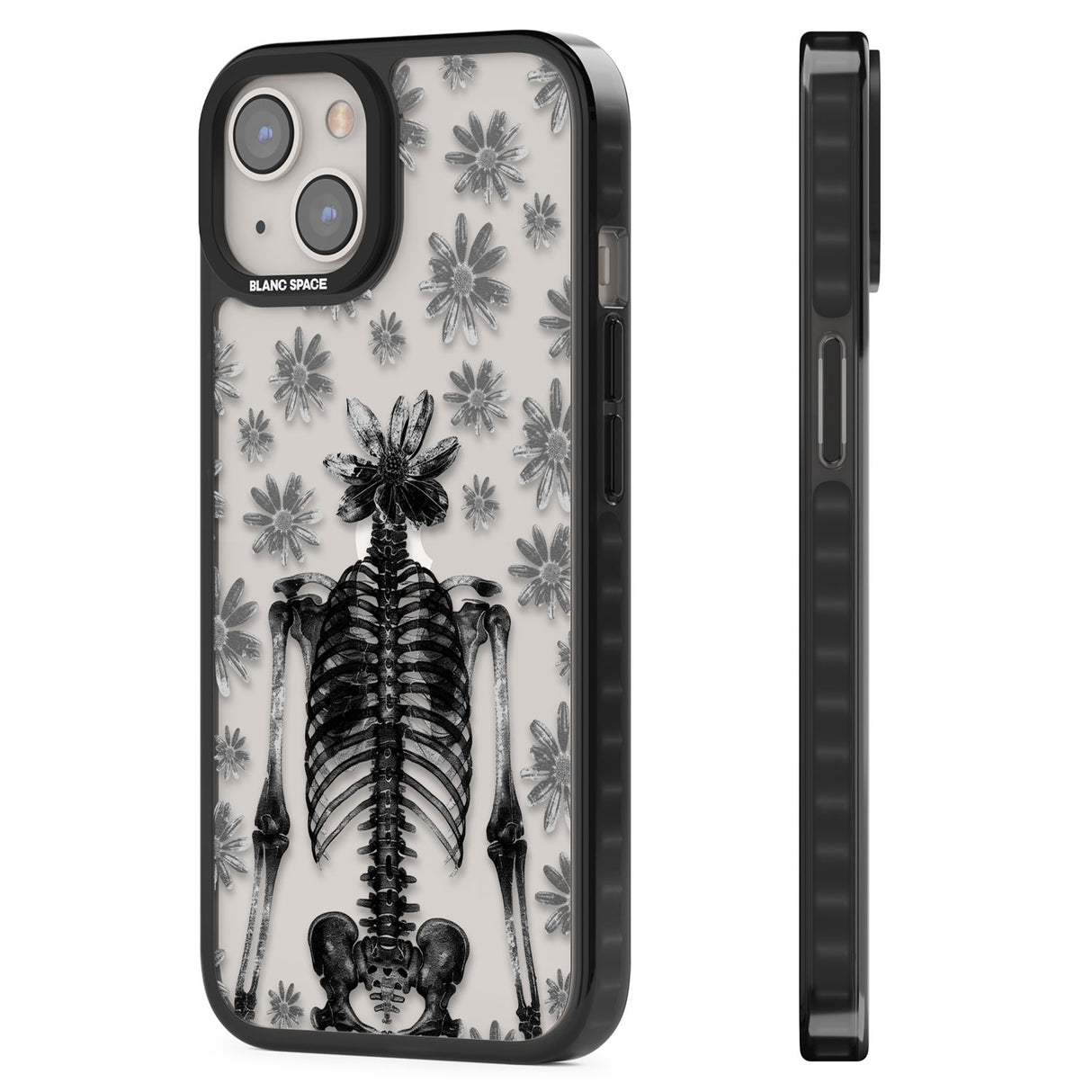 Skeleton Flower Black Impact Phone Case for iPhone 13, iPhone 14, iPhone 15