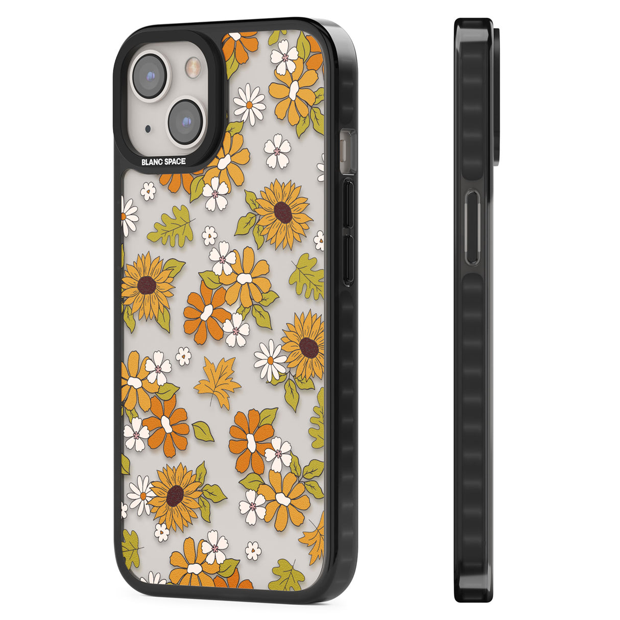 Boho Sunflowers Black Impact Phone Case for iPhone 13, iPhone 14, iPhone 15